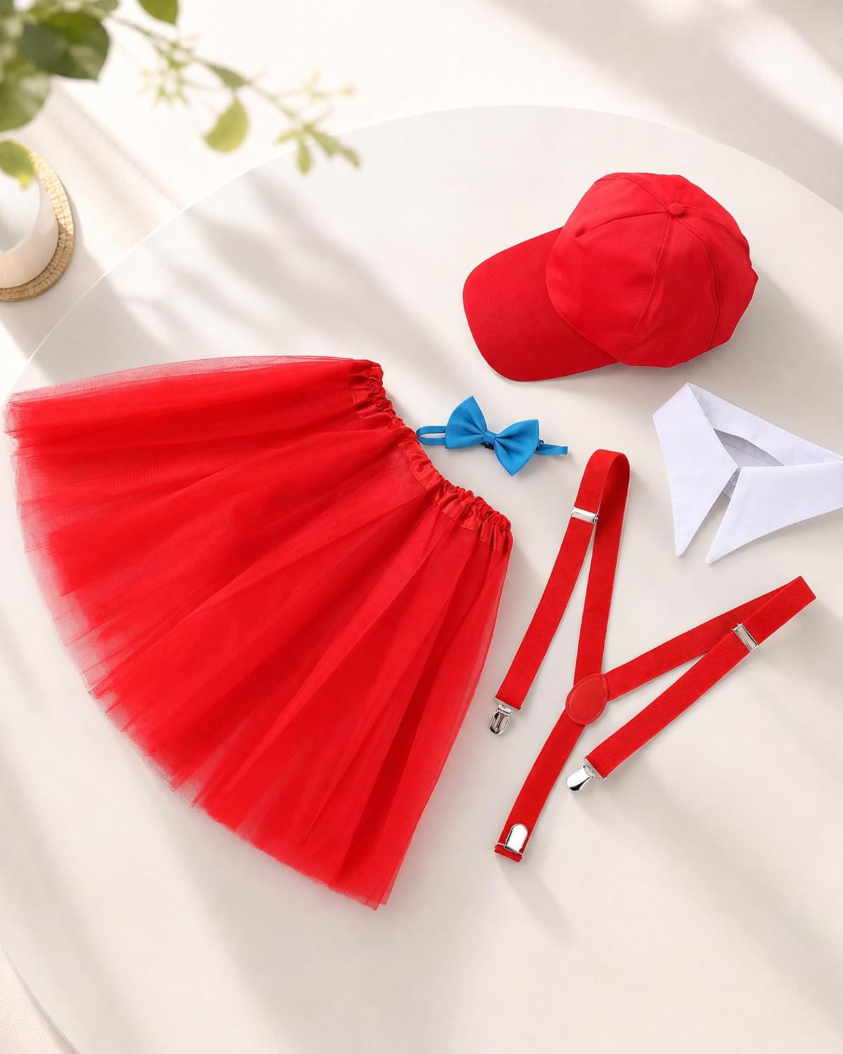 Halloween Costume Accessory Kit Red Cap Flag Suspenders Bow Tie
