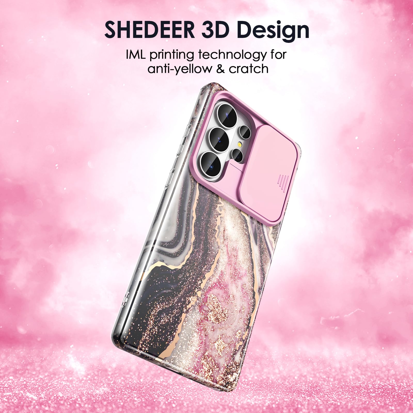 SHEDEER Kompatybilne z Samsung Galaxy S26 Ultra, etui z przesuwaną osłoną aparatu + ochraniacz ekranu, przednie ramy TPU, odporne na wstrząsy i zarysowania, głęboka czerń