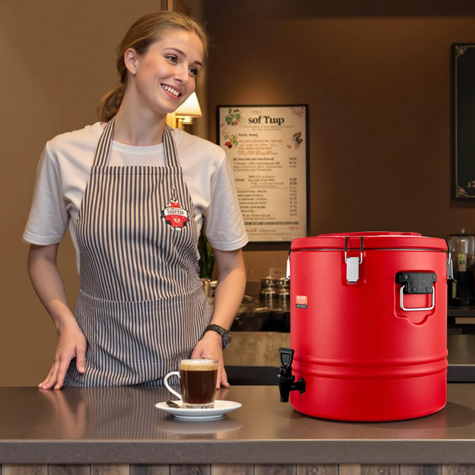 VEVOR Distributeur de Boissons Isotherme 30 L, Fontaine à Eau Chaude et Froide Non Électrique, Intérieur Inox 304, Rouge
