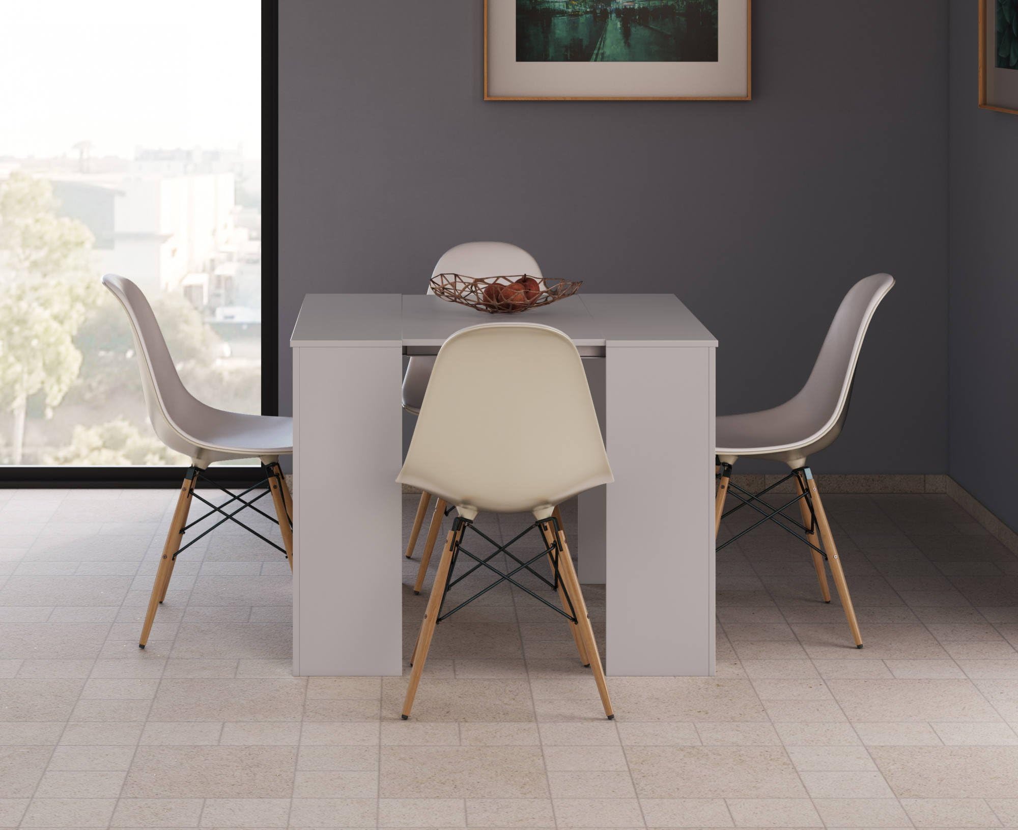 Dmora - Consolle Compton, Tavolo da pranzo allungabile, Tavolo con allunghe multiuso estensibile fino a 10 posti, 51/237x90h78 cm, Bianco Lucido