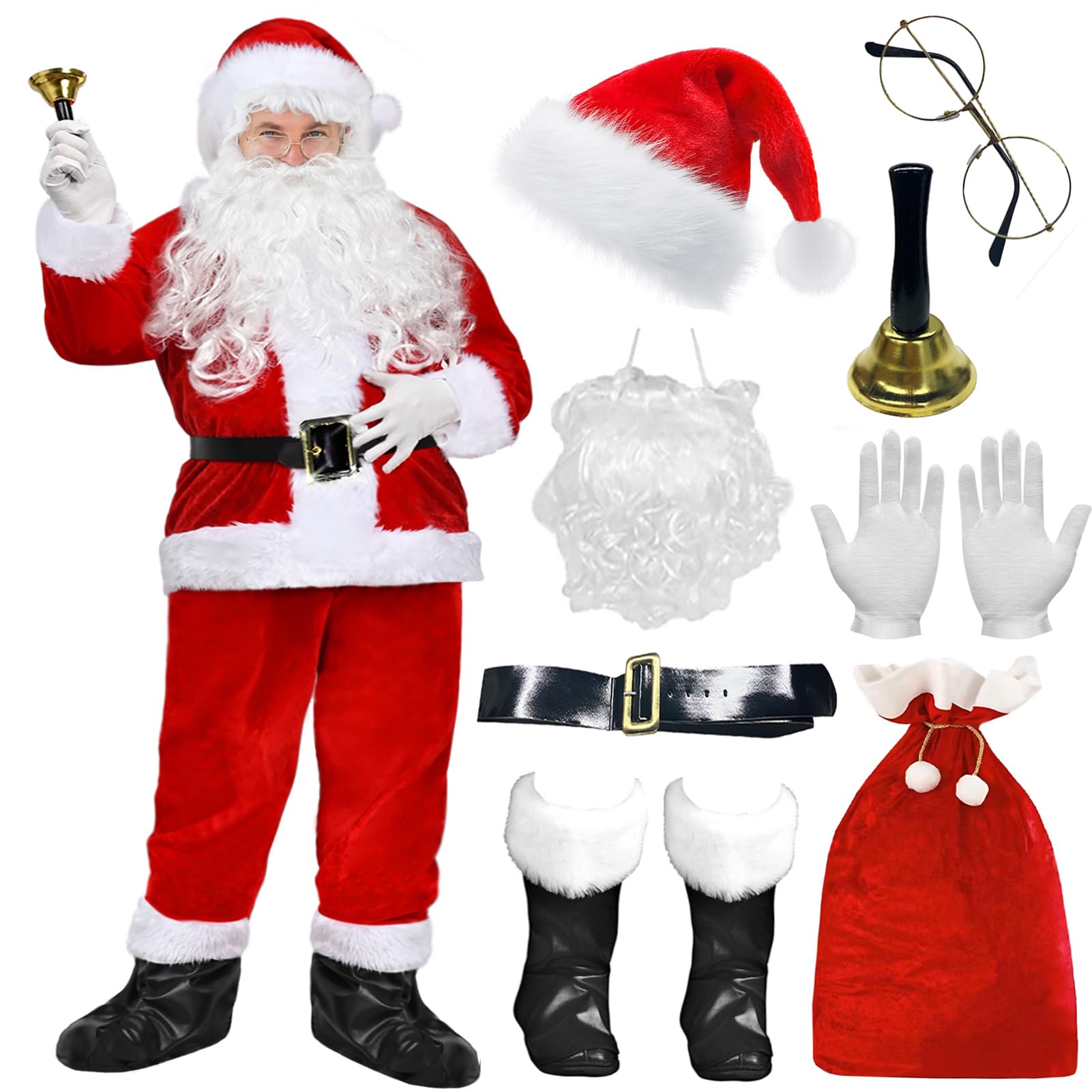 Amycute Adult Mens Santa Claus Costume Santa Suit Santa Fancy Dress Xmas Cosplay Outfit