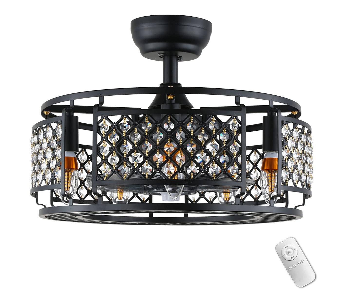 Buy YYEHON Industrial Bladeless Ceiling Fan with Lights, Farmhouse Cage