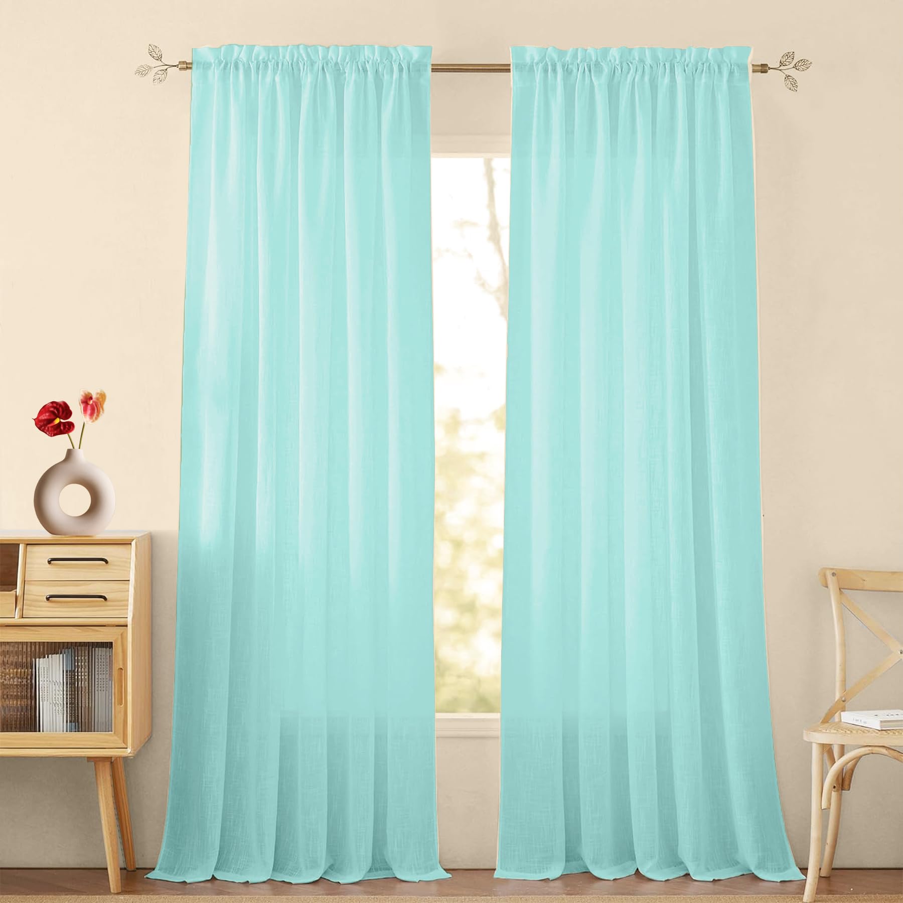 HOMEMONDE 8 Feet Sheer Curtains for Long Door Light Filtering Set of 2 Panels, Rod Pocket Hanging Style, Celeste (B0CC59B6L6) Amazon Price History, Amazon Price Tracker