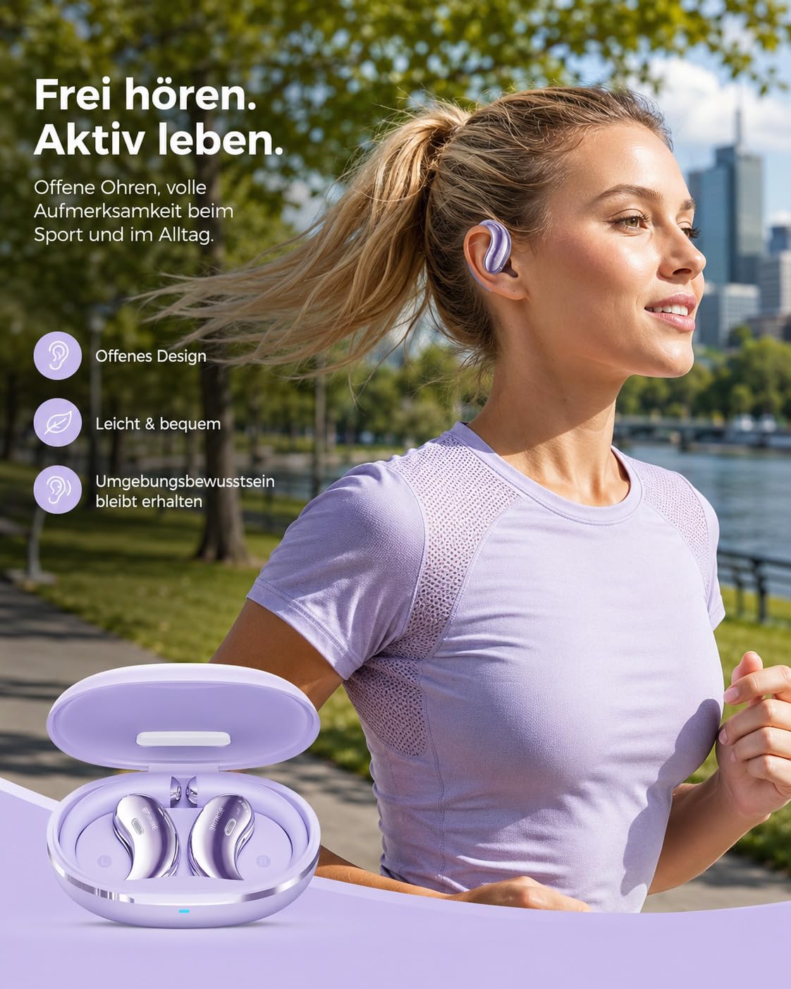 Micool Open-Ear Kopfhörer Bluetooth 6.0, Clip-On Ohrhörer Kabellos mit 36H Spielzeit, Geräuschreduzierung Freisprech-Ohrhörer, Komfort-Sitz Sport-Kopfhörer für Laufen, Fitness & Reisen