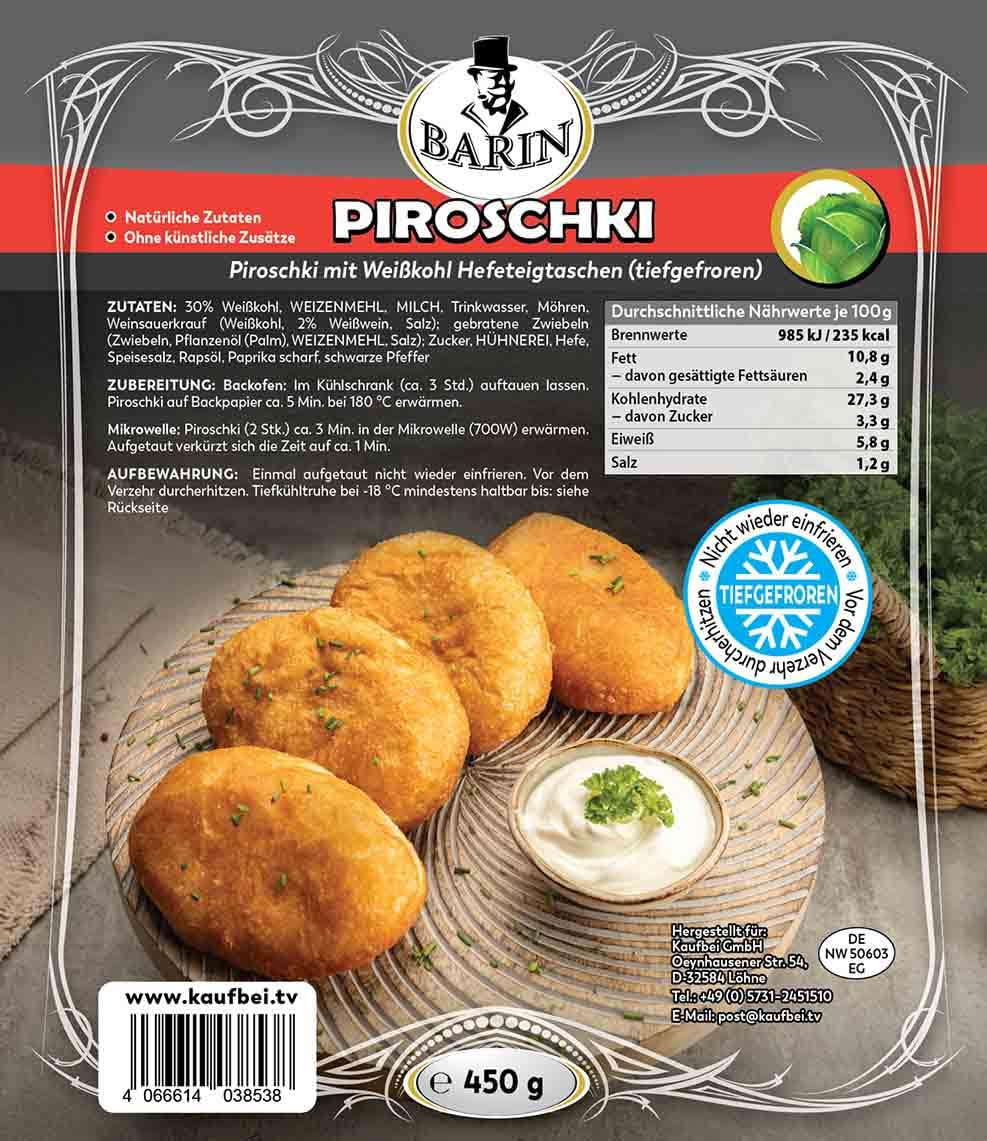 BARIN Maslenitsa Set 1940g Bliny und Piroschki 4 Sorten Tiefgefrorene Russische Spezialitäten mit Schweinefleisch Quark Kartoffel Weißkohl