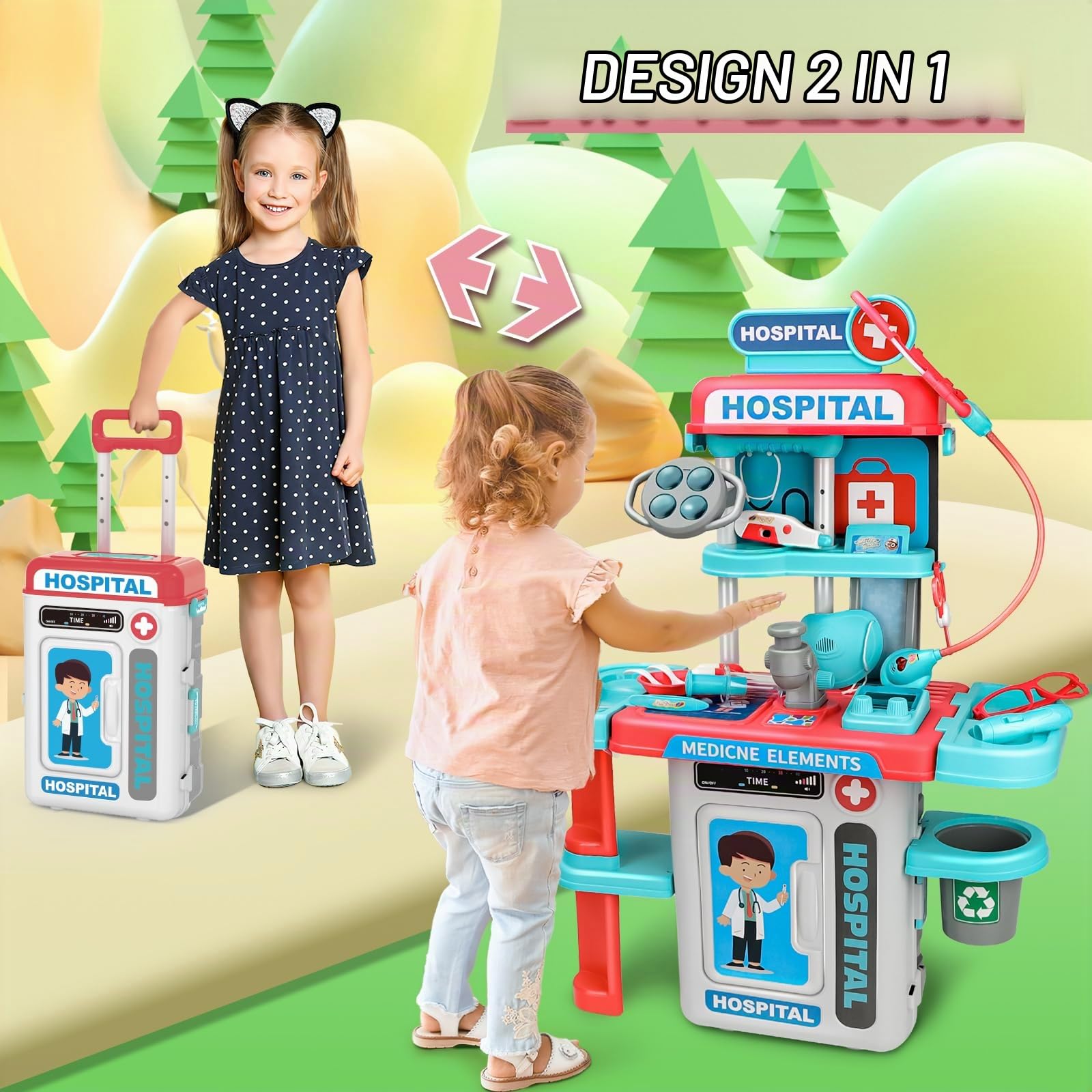 deAO Kit Medico Giocattolo Dottore, con Stetoscopio Siringa Suoni e Luci | Stazioni Mediche Valigetta con Microscopio, Simulazione Dottore Medico, Gioco di Ruolo, Regalo Compleanno Natale