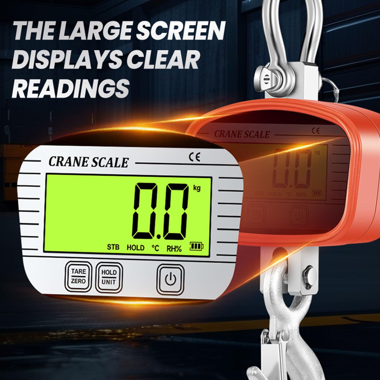 Naroote Báscula de Grúa Digital LCD Retroiluminada Báscula Colgante de Alta Precisión con Control Remoto Función de Temperatura y Humedad para Construcción de Pesca Industrial (1500KG)