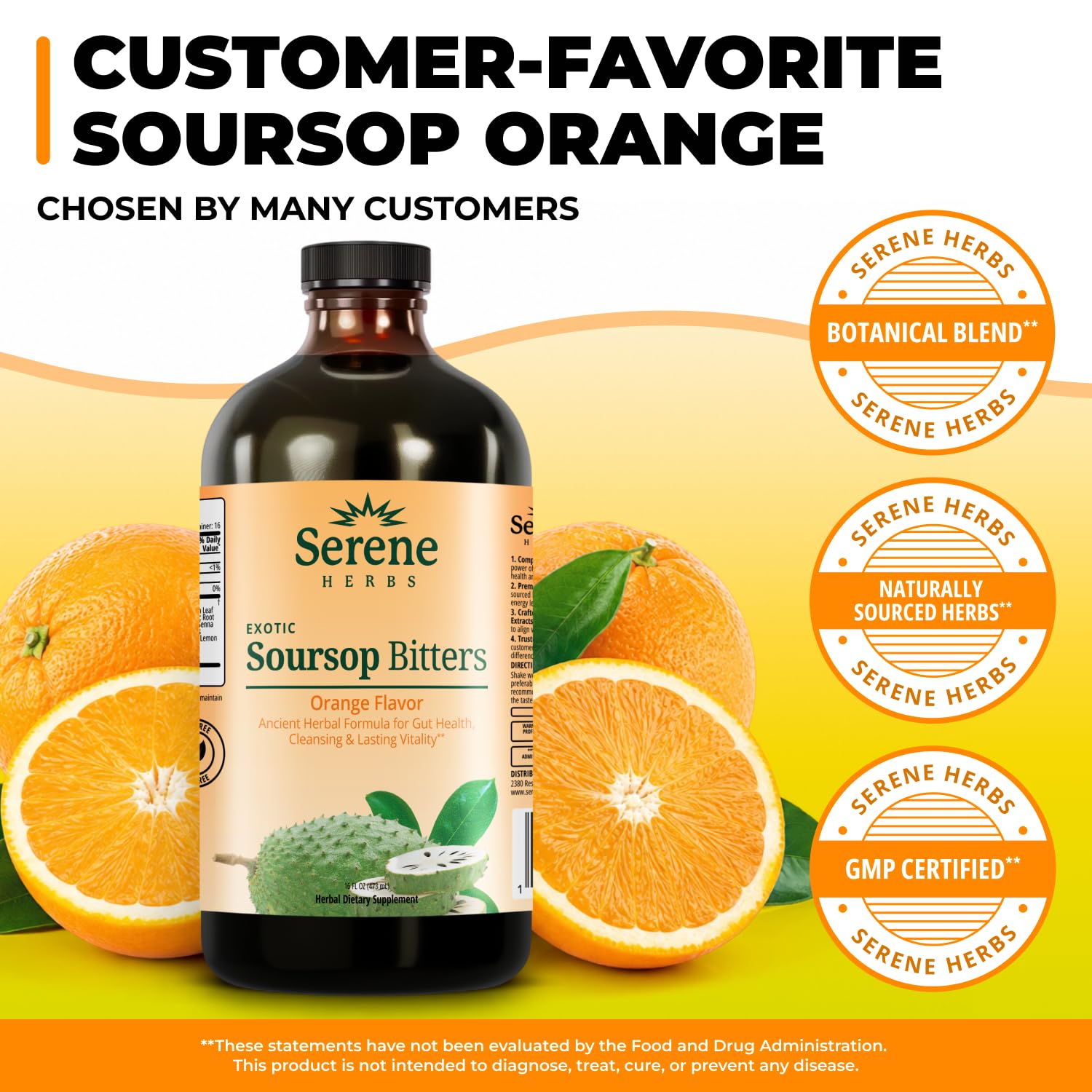 Serene Herbs Soursop Bitters Liquid – Organic Herbal Sour SOP Guanabana with Black Seed, Moringa, Irish Moss & Ginger – Gut Support, Energy & Immune Boost – Vegan, Non-GMO – Orange Flavor – 16 oz — Amazon image 2