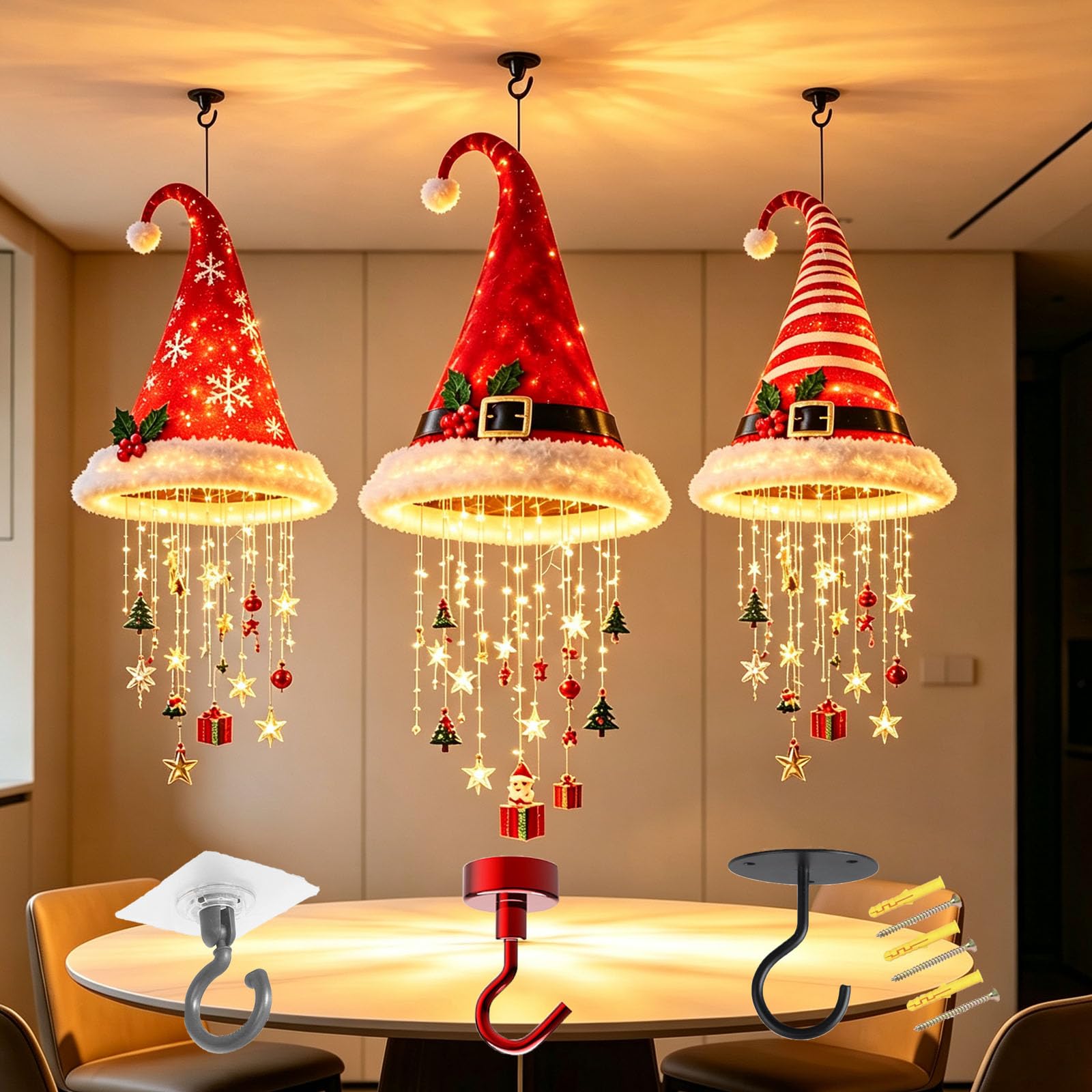 Beleuchteter Kronleuchter mit Weihnachtsmannmütze und Weihnachtsschnur (#C-1pc)