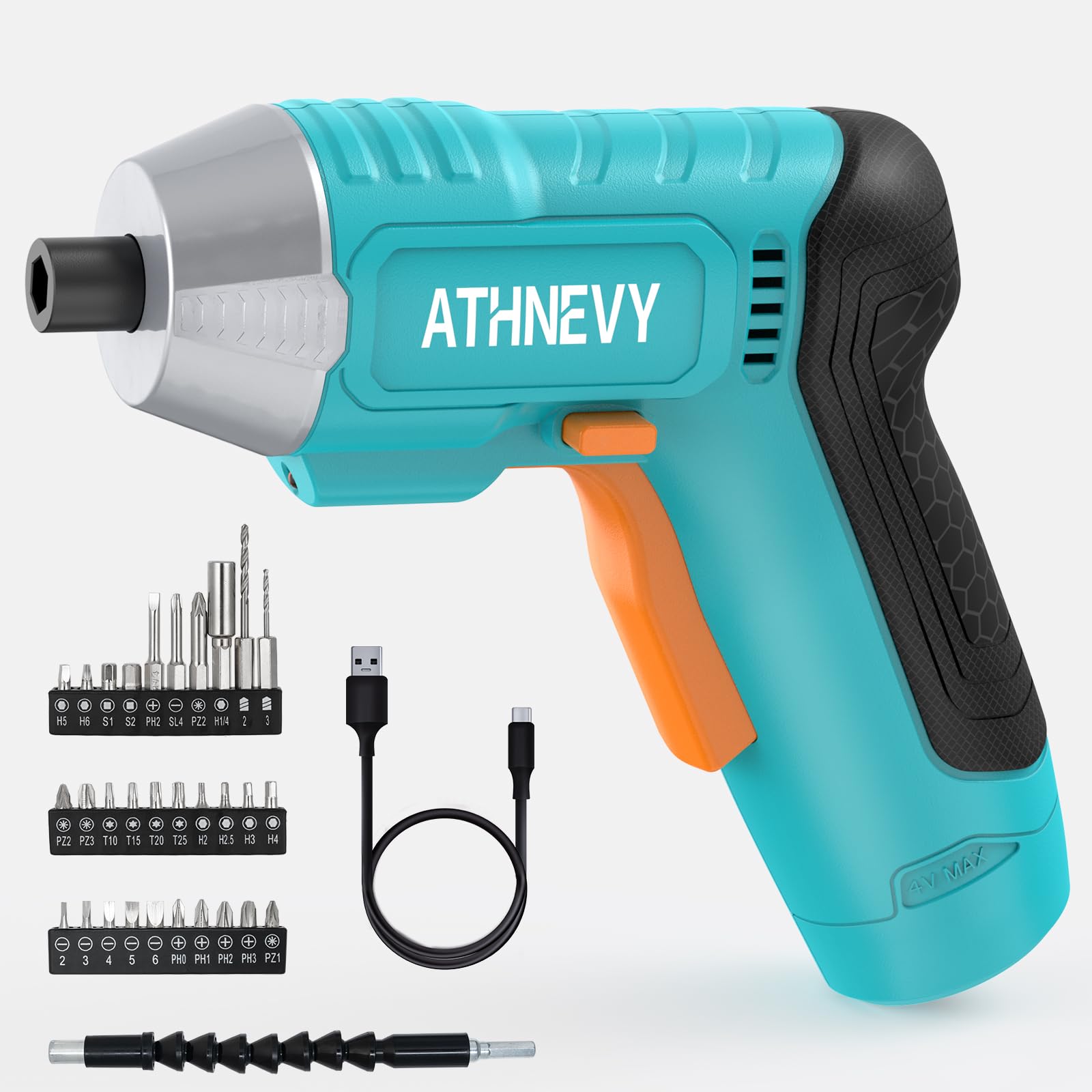 Electric Screwdriver Rechargeable 3 7V Cordless Screwdriver with 29pc Bit Set USB-C Charging Max 4N m High Torque