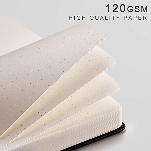 Miniatura 9 de EMSHOI Cuaderno de puntos, 256 páginas A5, cuadrícula de puntos, cuaderno con papel punteado grueso de 4.23 ozm, 16 páginas perforadas, cuero de