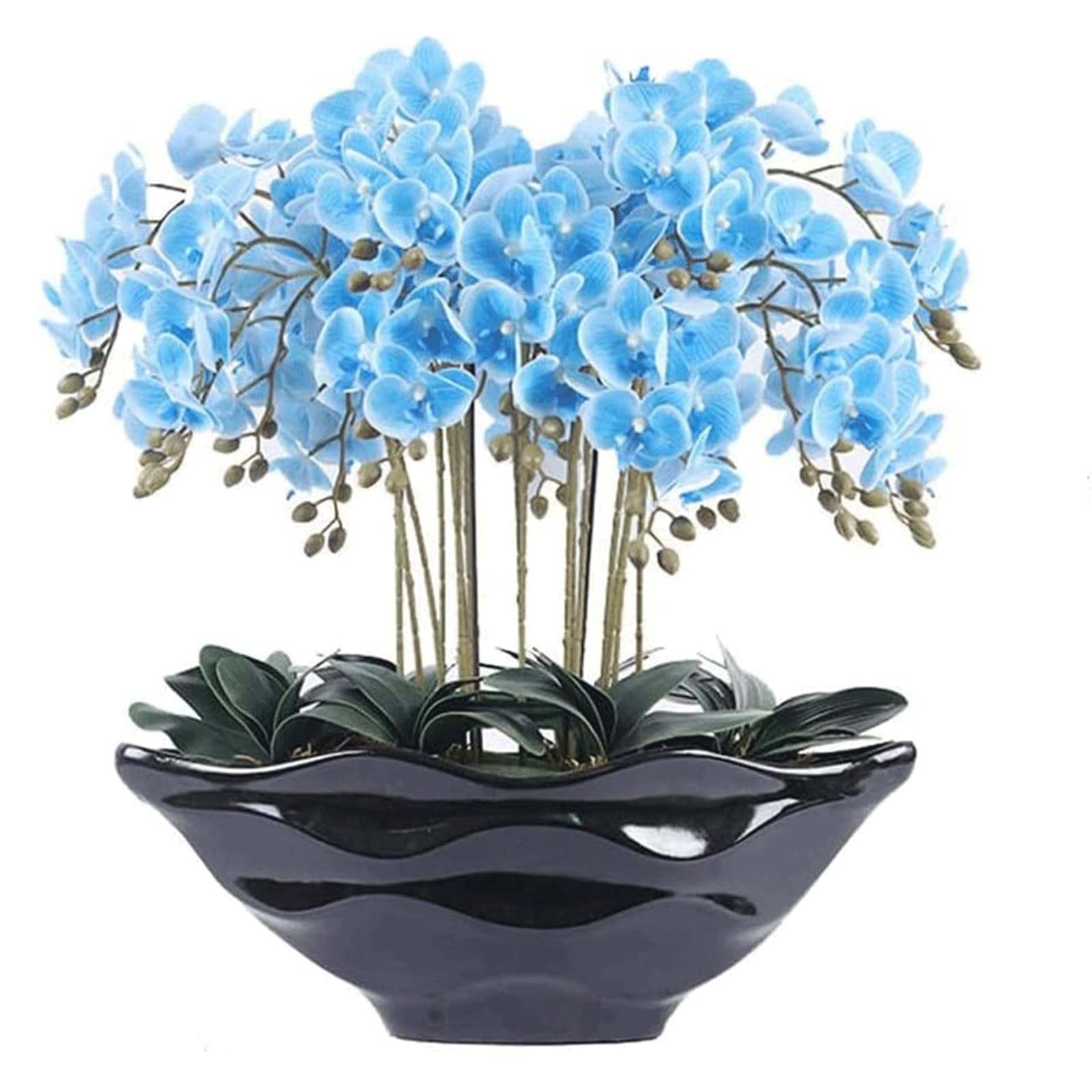 DFGHNBVC Artificial Orchid Artificial Phalaenopsis Flowers 65Cm Faux Orchids With Vase Set Artificial Orchid Polyurethane Home Decor Artificial Flower Very Natural.Blue