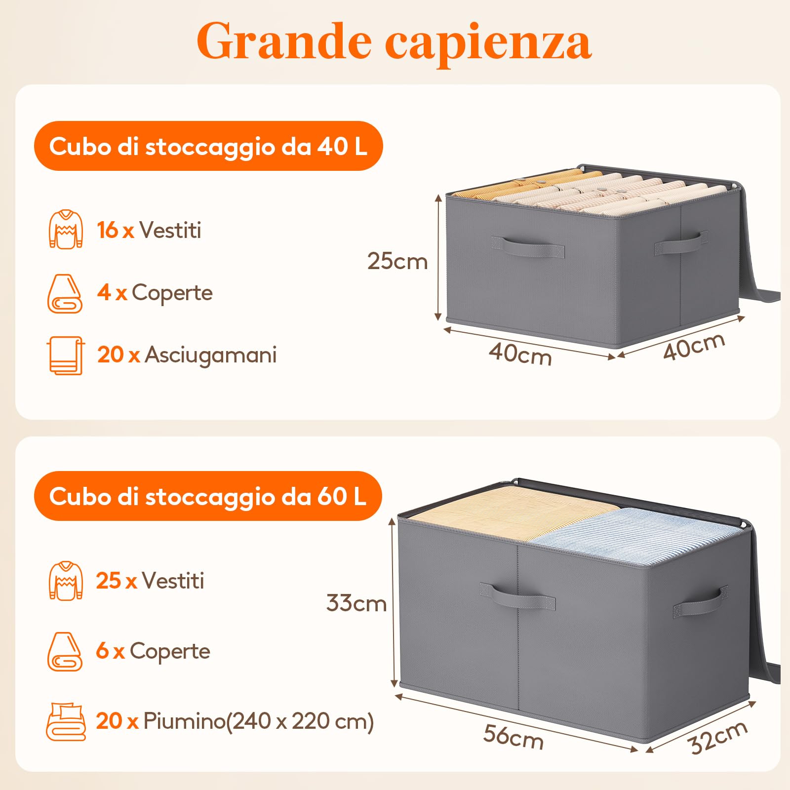Lifewit Scatole Portaoggetti con Coperchio, Scatole per Armadio Rigide, Contenitori Armadio Salvaspazio con Cerniera per Vestiti, Giocattoli, Grigio, 56×32×33cm, 60L, Set di 6