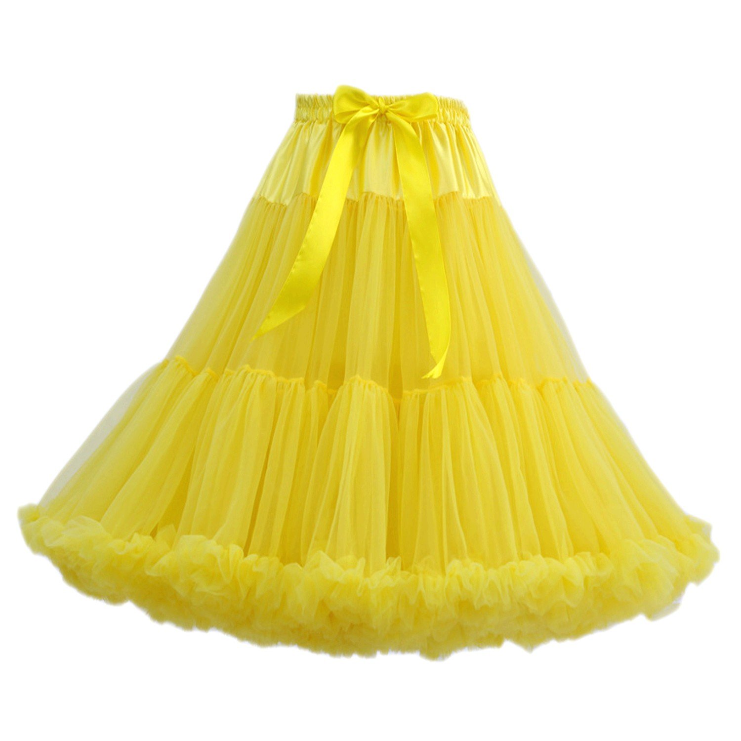 FOLOBE Women's Tutu Costume Ballet Dance Knee Length Multi-Layer Puffy Skirt Soft Petticoat Tulle Underskirts TT009 Yellow