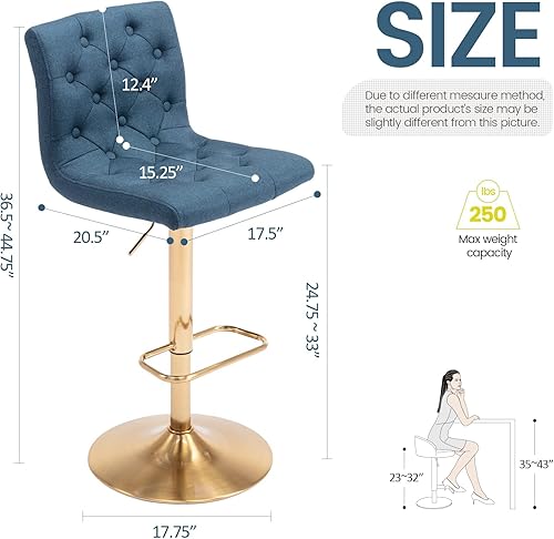 Miniatura 3 de Brage Living Taburete de bar de tela copetudo, taburete de bar giratorio ajustable en altura de mostrador con respaldo, silla de bar tapizada sin