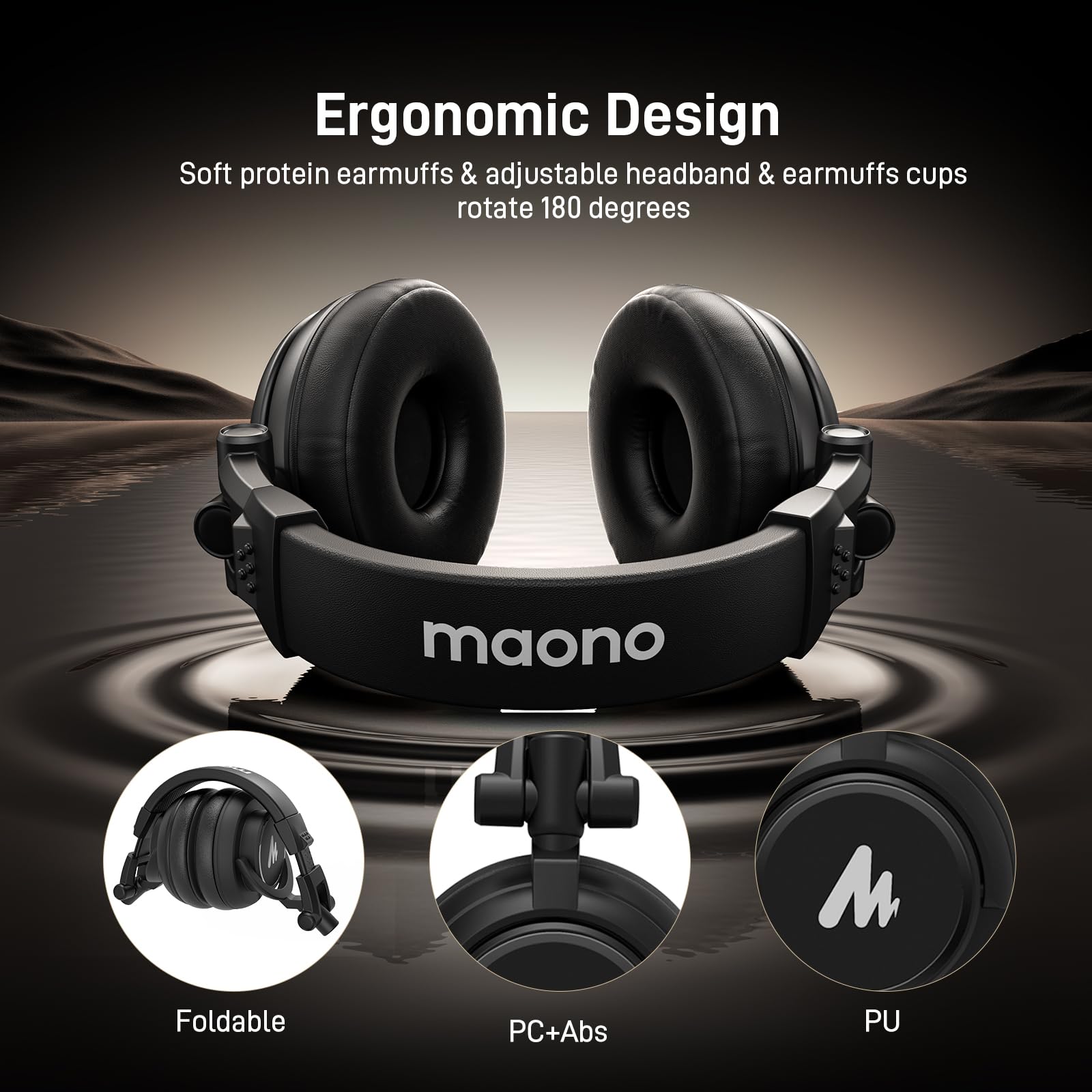 Maono Dynamische Studio-Kopfhörer mit geschlossener Rückseite, 3,5 mm und 6,35 mm Klinkenstecker für Podcasting, Musikproduktion, Streaming und mehr