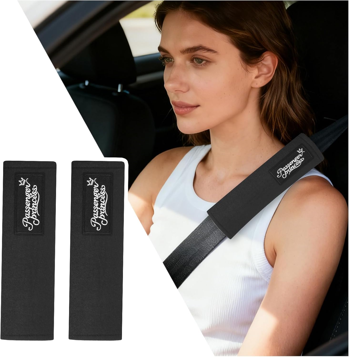 2PCS Car Seat Belt Cover Pad with Passenger Princess Embroidered Sticker,Soft Car Seatbelt Covers for Shoulder & Neck Relief,Cars Seat Strap Pads Passenger Princess Cars Accessories