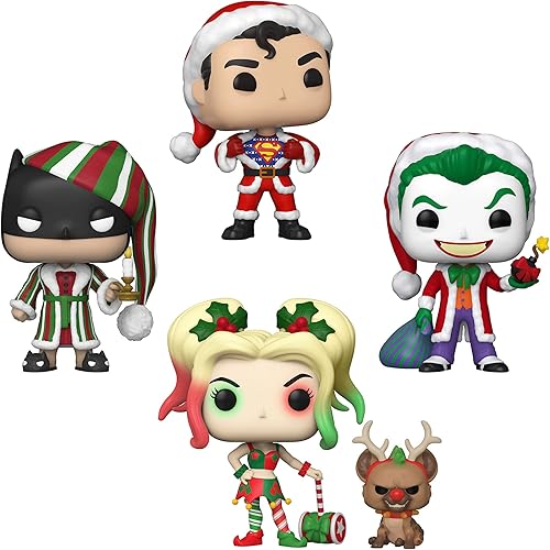 Miniatura 2 de Funko DC Comics - Paquete de 4 figuras de vinilo exclusivas de edición especial de DC Comics – Superman in Holiday suéter, Batman como Ebenezer