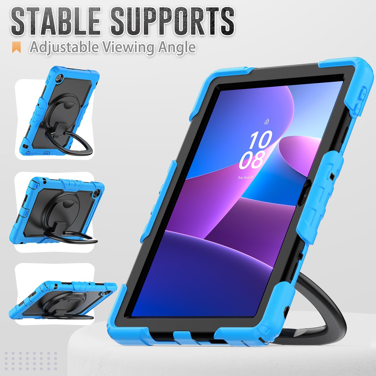 Ochronne etui na tablet Kompatybilny z Lenovo Tab 10.1 (TB-311XU) / K10C TB311FU 2025 Etui z folią ochronną ekranu, pełne etui ochronne, solidna obudowa, obrotowy uchwyt, etui silikonowe Pełna ochrona