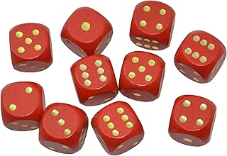 StarMall Set of 10 16MM Six Sided D6 Round Wooden Dice Set (red)