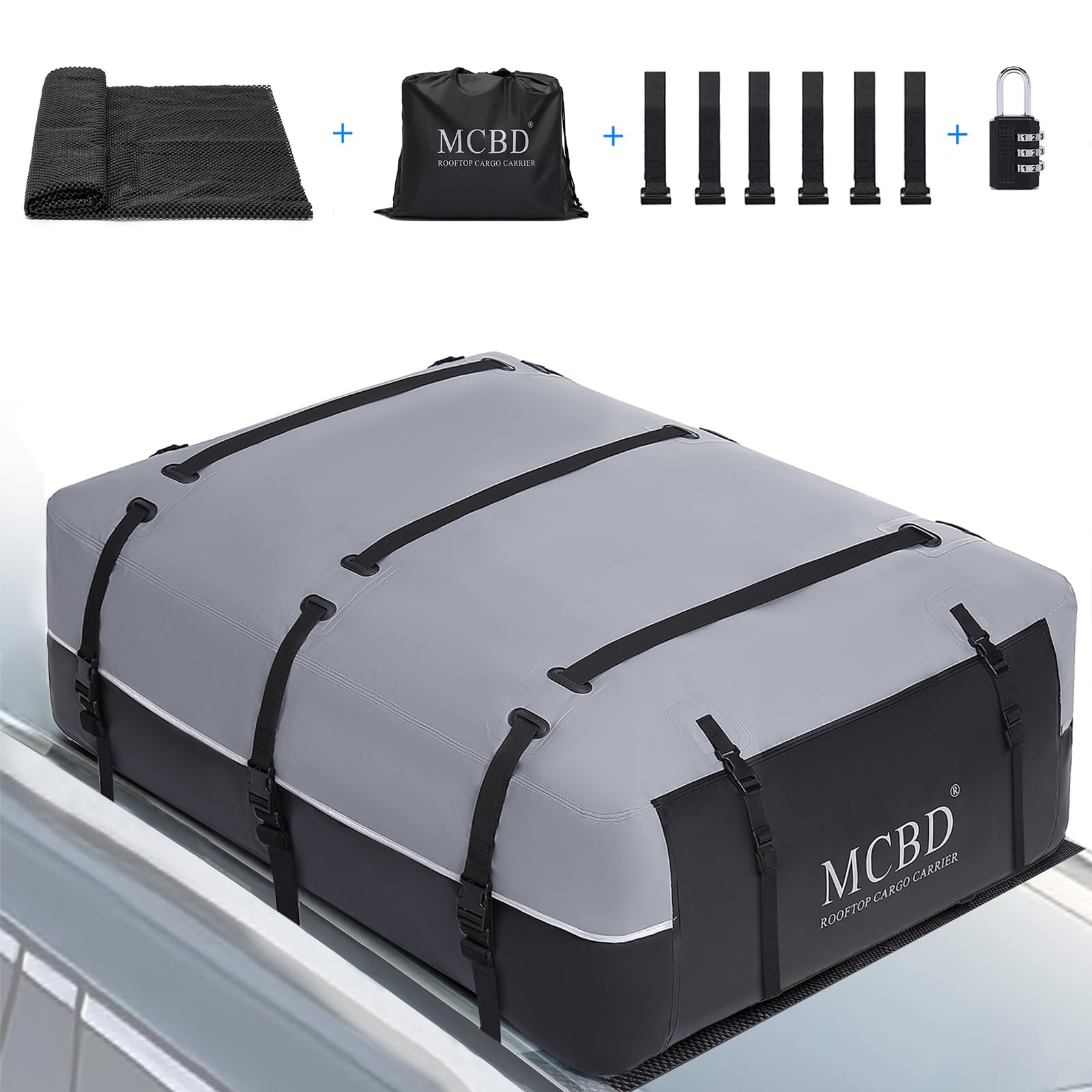 MCBD Rooftop Cargo Carrier Bag, 17 Cubic Feet Waterproof Soft-Shell Car Roof Bag for All Vehicles SUV with/Without Rack, Car Top Luggage Storage Bag