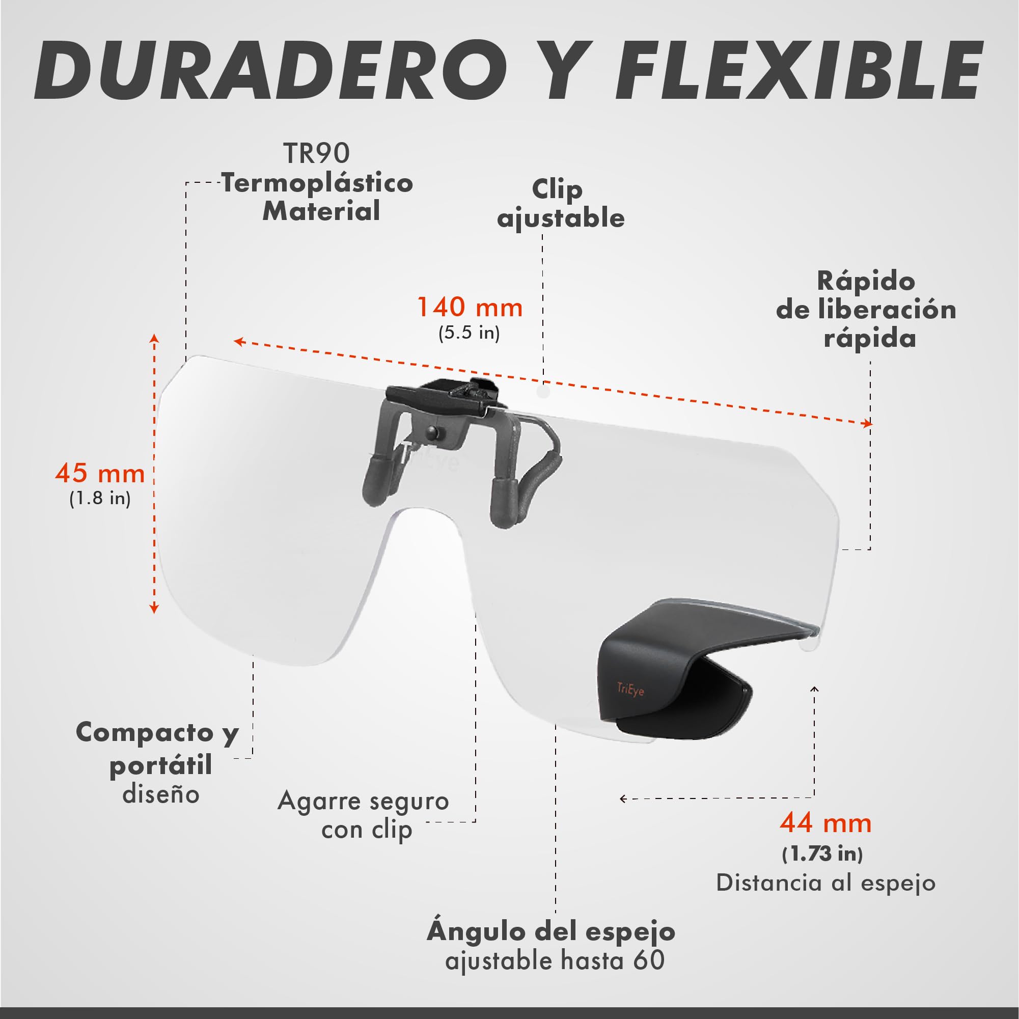 TriEye View Clip-On Gafas de Sol con Espejo Izquierdo – Gafas Polarizadas para Usuarios de Gafas – Clip Solar 140/145 mm – Cristales Claros o Ahumados
