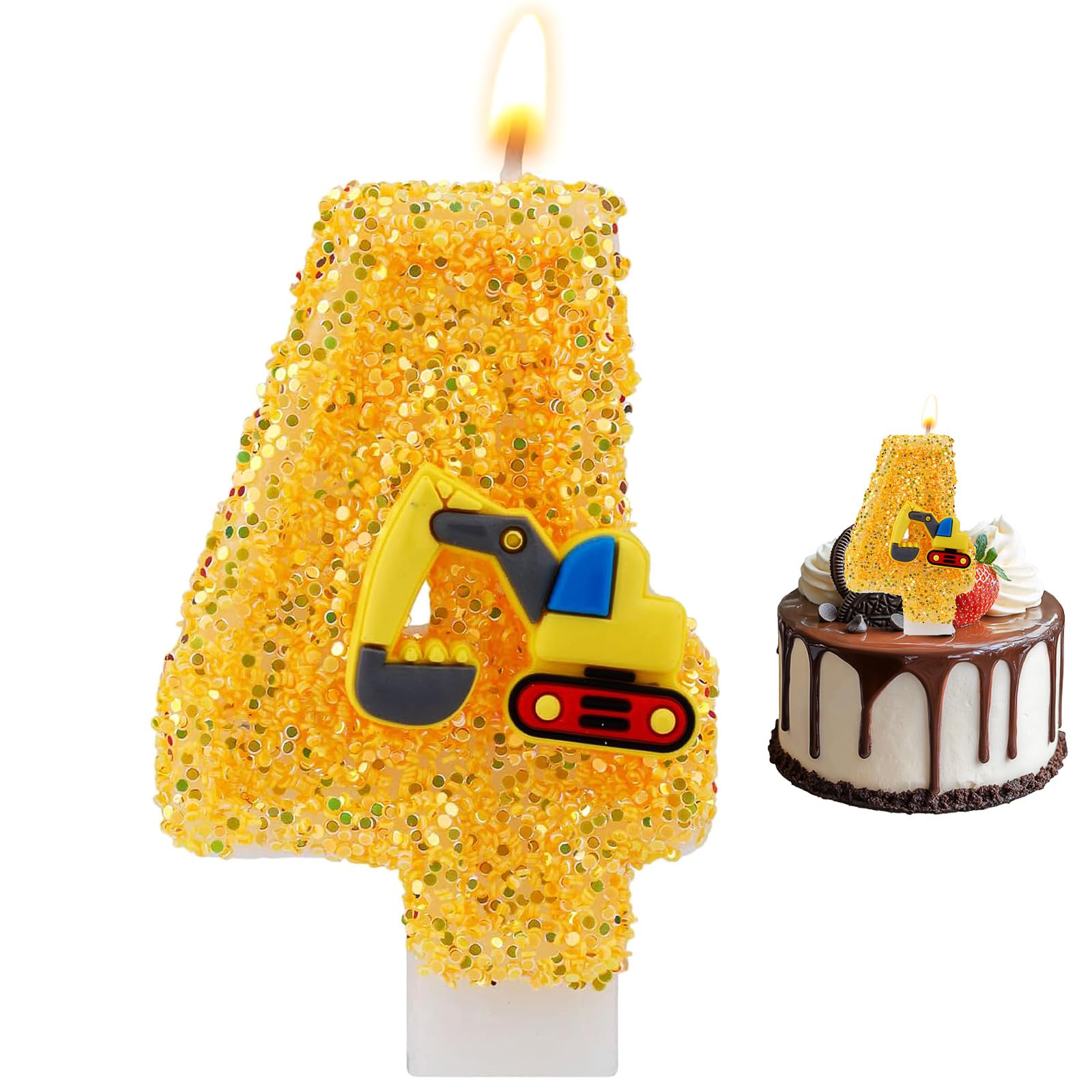 Bagger Geburtstagskerzen Zahlen,Bagger Themar Kuchendeko,Bagger Deko Kindergeburtstag 2 Digger Cake Decoration Bagger Kuchendeko für Jungen,Architektur-Geburtstagsdekoration (Nummer 4)