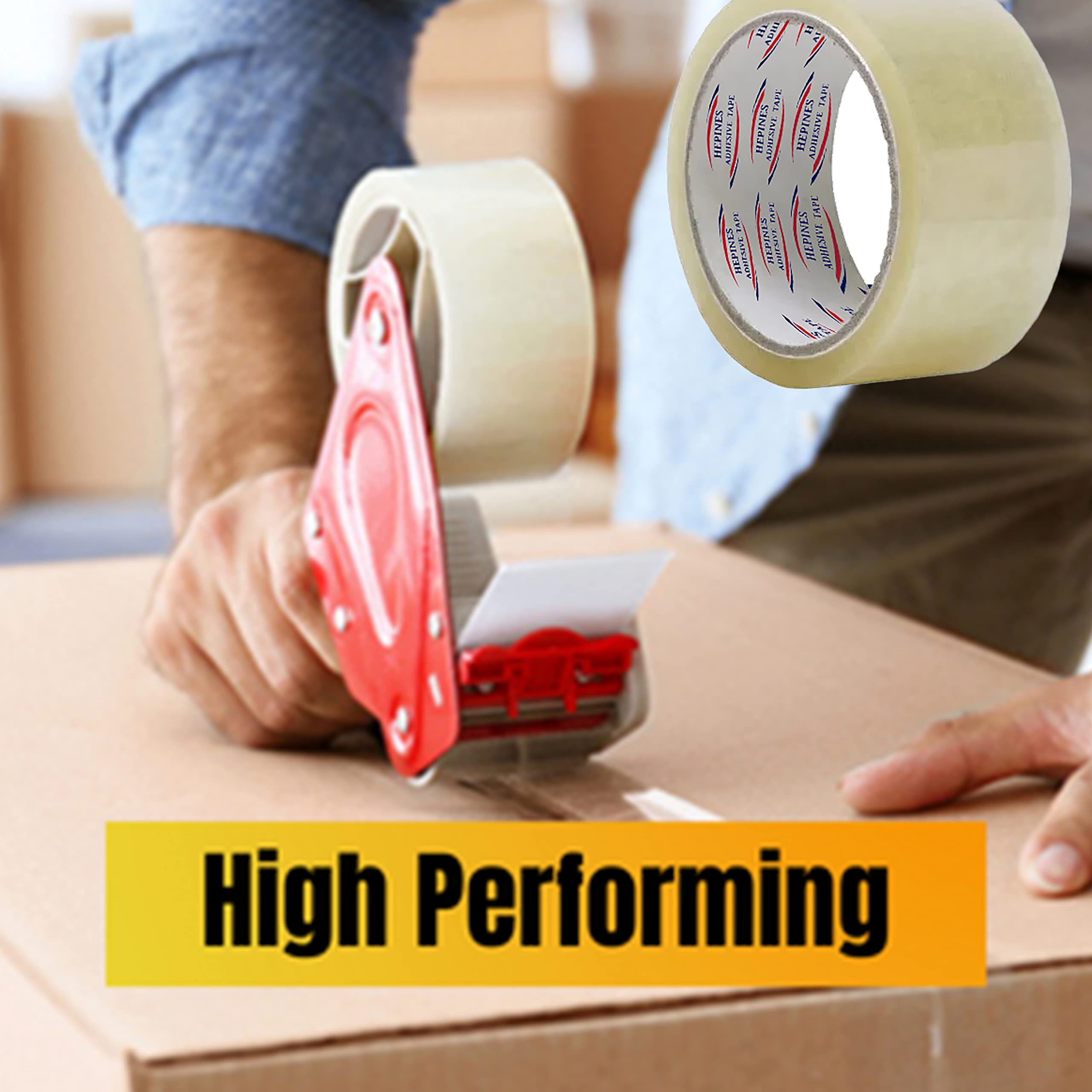 HEPINES 2 Inch Wide & 65 Meter Adhesive BOPP TapeClear/Transparent Packing Tape Transparent Tape Roll Pack of 12 4
