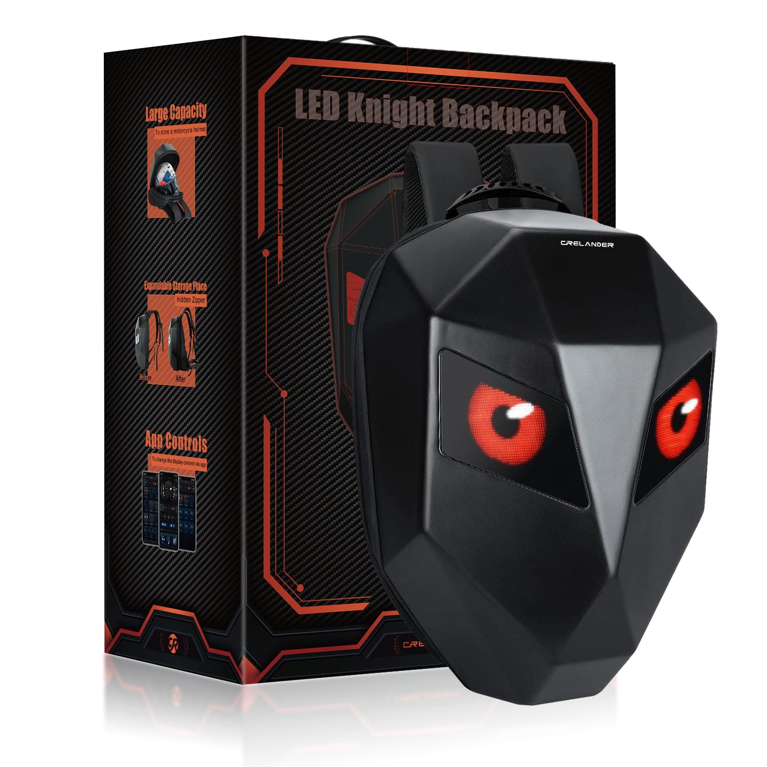 Motorcycle Backpack,LED Programmable Knight Backpack, Hard Shell Laptop Bag Motorbike Riding Daypack Helmet Bag