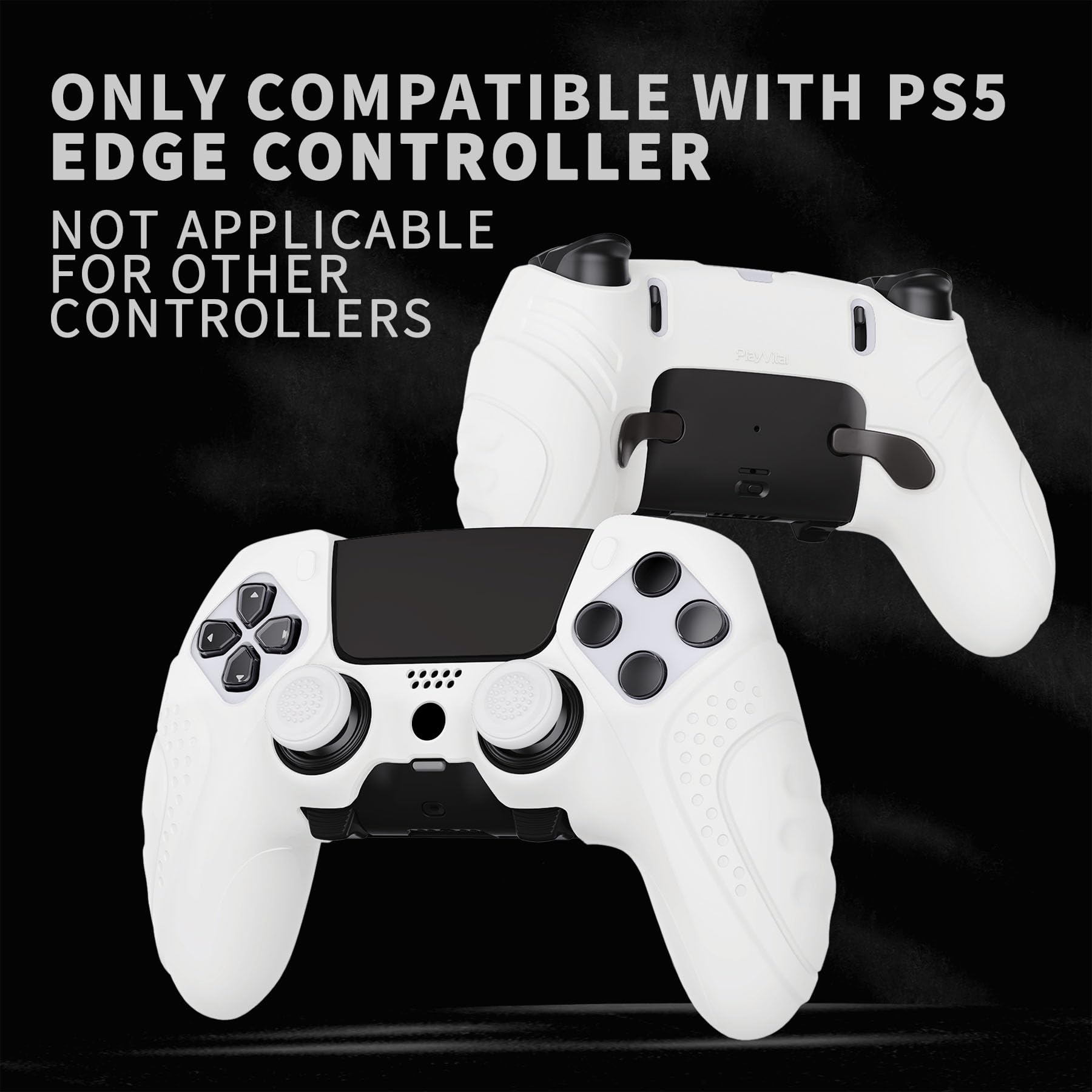 PlayVital Skórki do ps5 Edge Controller,Miękka Silikonowe Ochronne do ps5 Edge,Ergonomiczne Obudowy do ps5 z Nakładkami Kciuki-Biały(Guardian Edition)