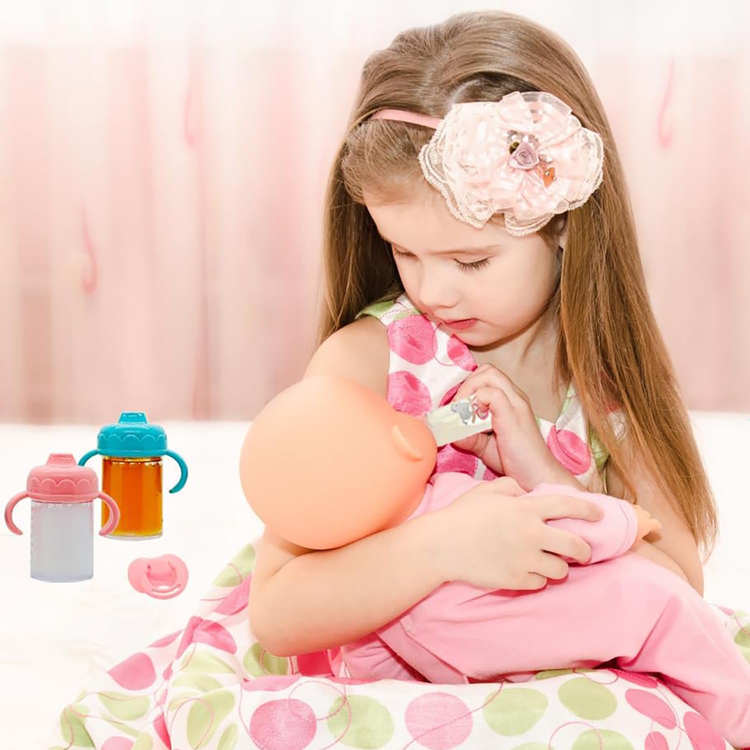 Magische Flasche, 4 Stück Puppenflasche Mit Milch und 2 Stück Puppenschnuller, Magische Flasche mit verschwundenem Milch oder Saft für Babypuppen, Spielpuppen