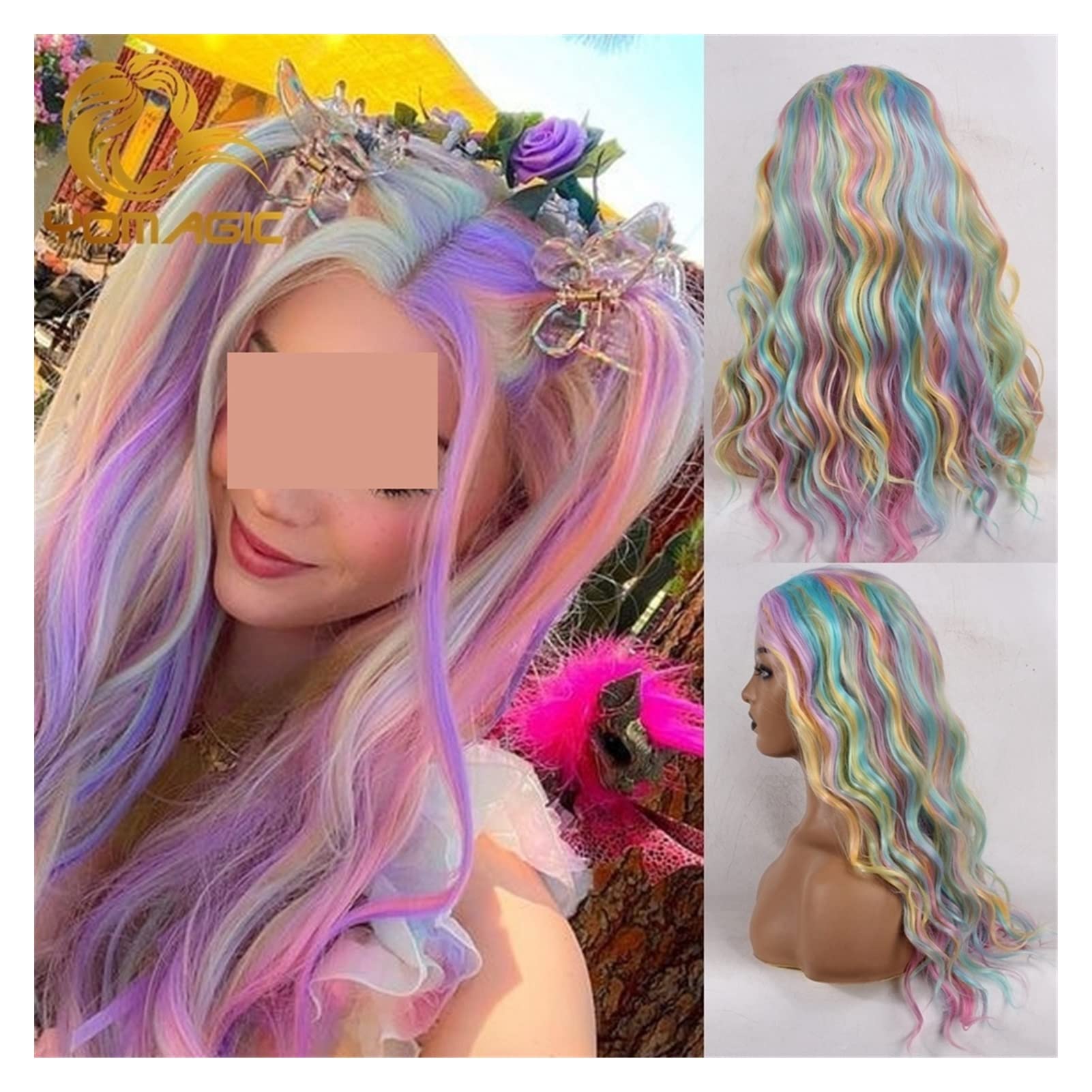 Perruque femme longue synthétique ondulée de 22 pouces avec cheveux effet naturel