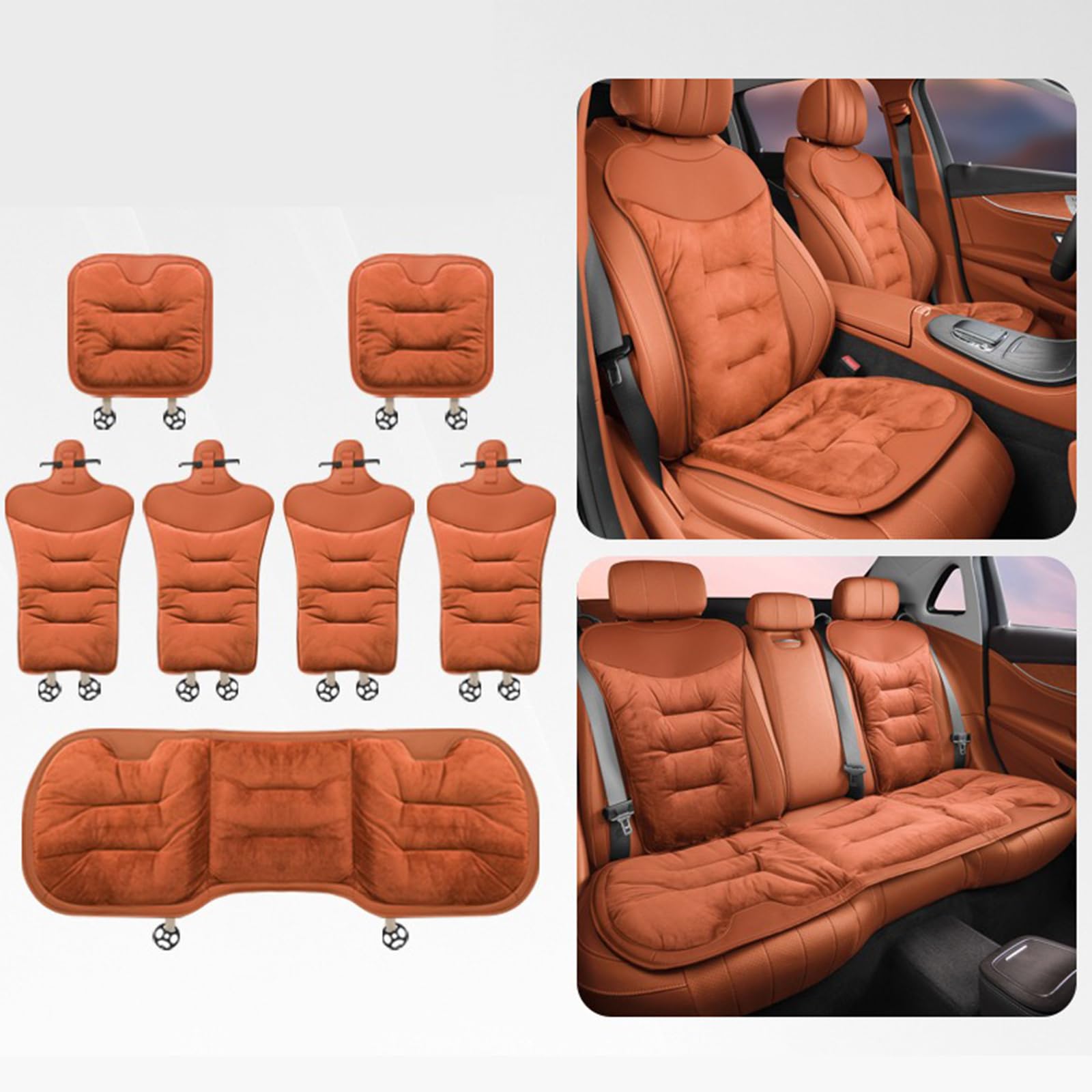 Plüsch Anti Rutsch Autositzauflage, Universal-Autositzbezug, Auto Fahrzeug Sitzschut, Plüsch, rutschfest, für Auto Stuhl (7-teiliges Set,Schwarz)