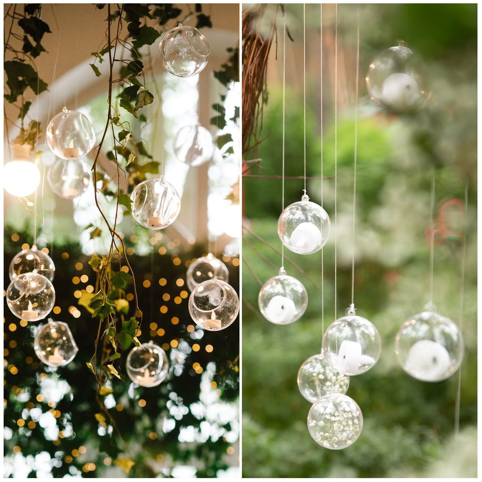 QUARKZMAN 30 Pcs Portavelas Colgantes Globos 4.7" Bolas de Acrílico Rellenables, Contenedor de Adornos Navideños de Plástico para Decoración de Bodas Fiestas Hogar DIY