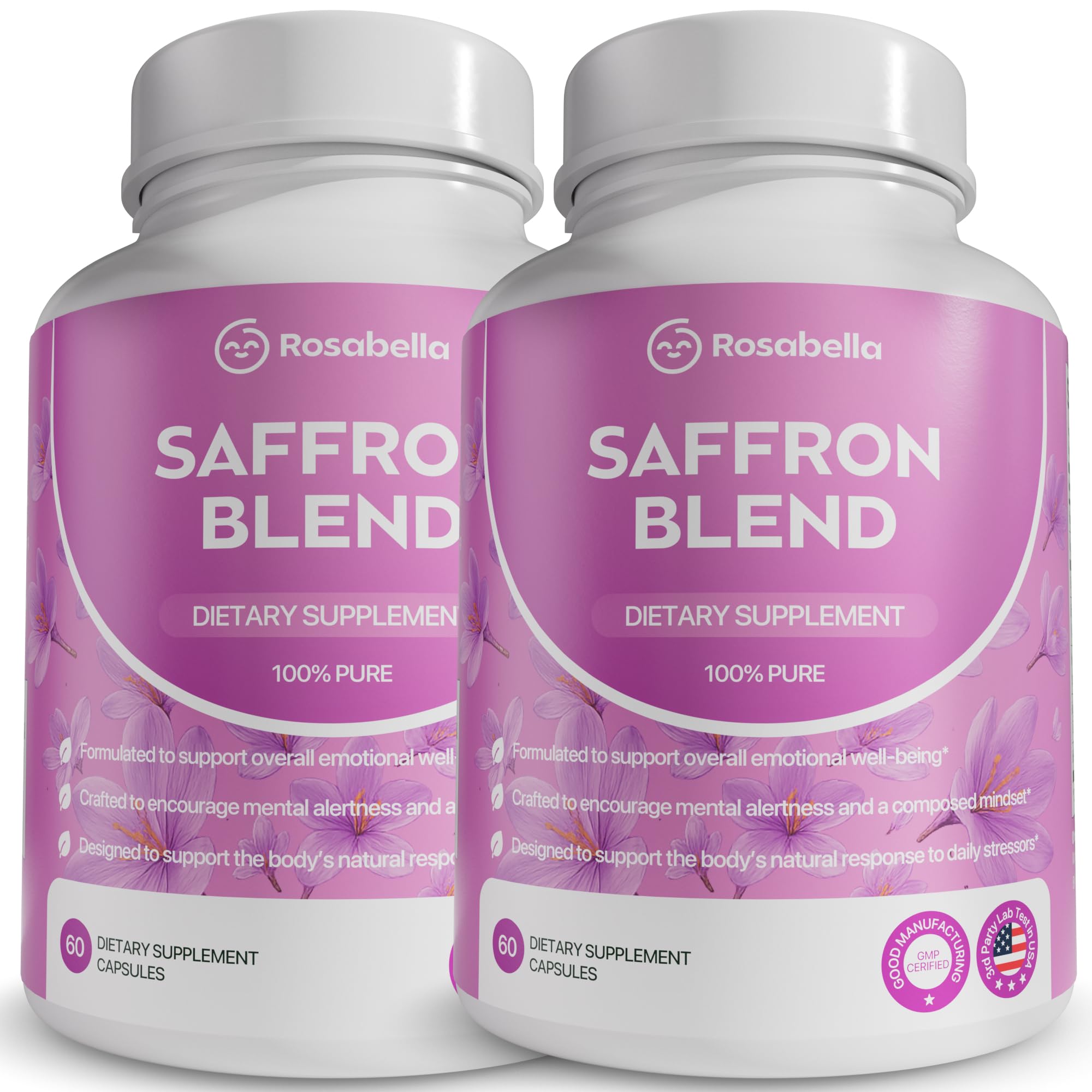 Rosabella Saffron Blend Supplement for Men & Women – Saffron, B6, Magnesium & Herbal Extract Capsules – Supports Mood, Focus & Clarity – Non-GMO, Gluten-Free – 120 Capsules – 60-Day Supply
