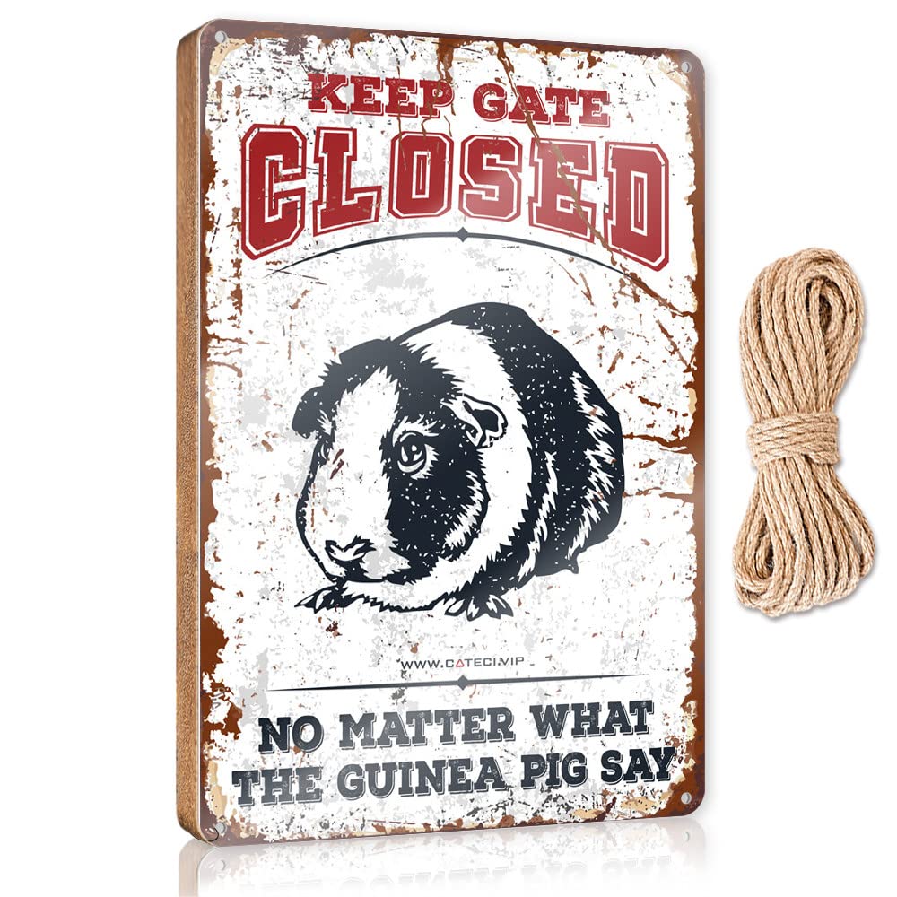 Dtha Men's One Color Hanging Plaque Wooden Keep Gate Closed No Matter What The Guinea Pig Say Wooden Sign Funny Wood Hanging Sign Patio Decor