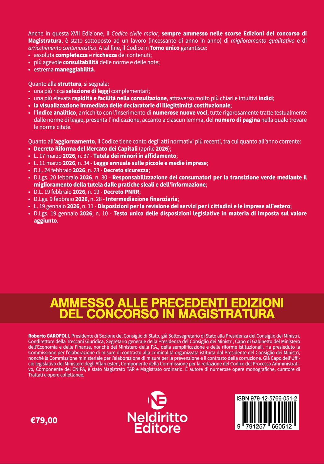 Codice civile e di procedura civile e leggi complementari 2026 normativo per il concorso in Magistratura. Tomo unico