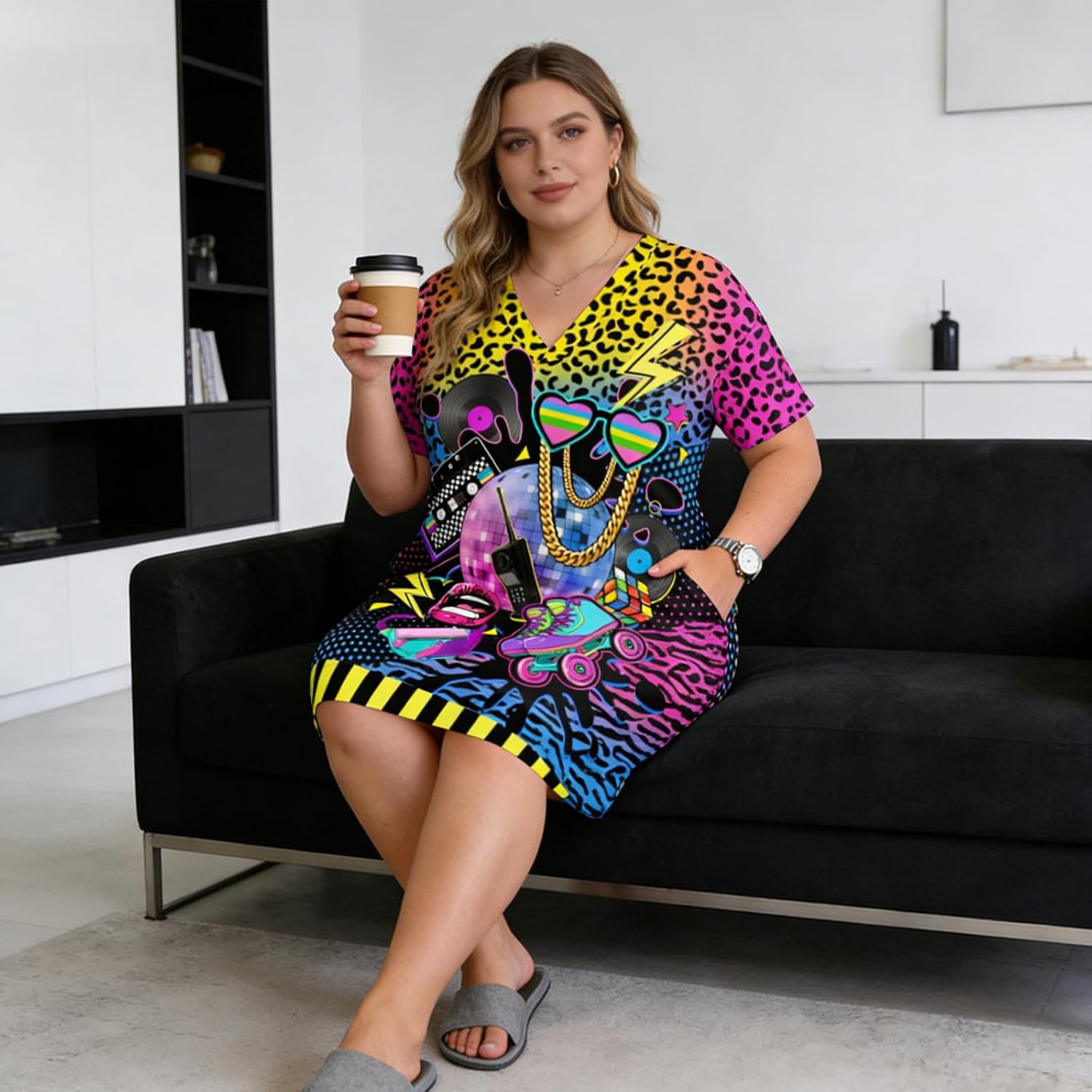 Plus Size Midi Dresses for Women Casual V Neck Short Sleeve T-Shirt Dress with Pockets Beach Vacation Outfit