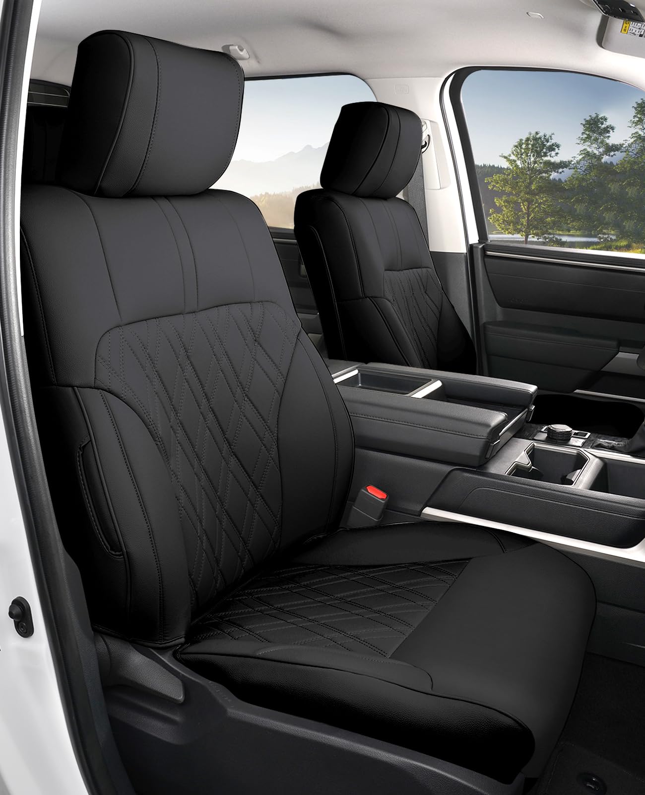Sunsdrew Premium 13 PCS Faux Leather Seat Covers for 2022-2026 Toyota Tundra Waterproof Car Seat Protectors for Tundra
