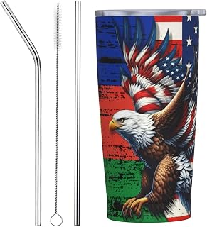 New Caledonia New Caledonian American Flag Usa Eagle 20oz Stainless Steel Vacuum Insulated Tumbler With Lid & Straw Thermal Mug Vacuum Cup Keeps Drinks Hot/Cold For Hours Everyday Use