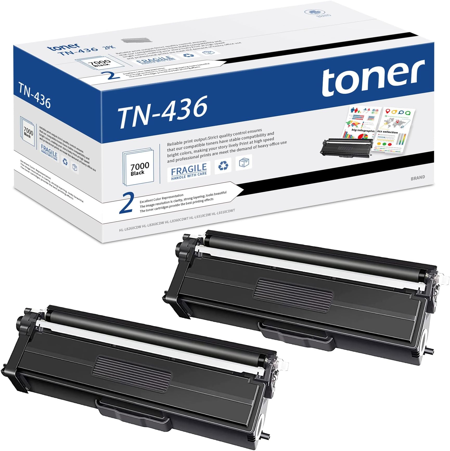 1 Pack TN225 High Yield Toner Cartridge Replacement for
