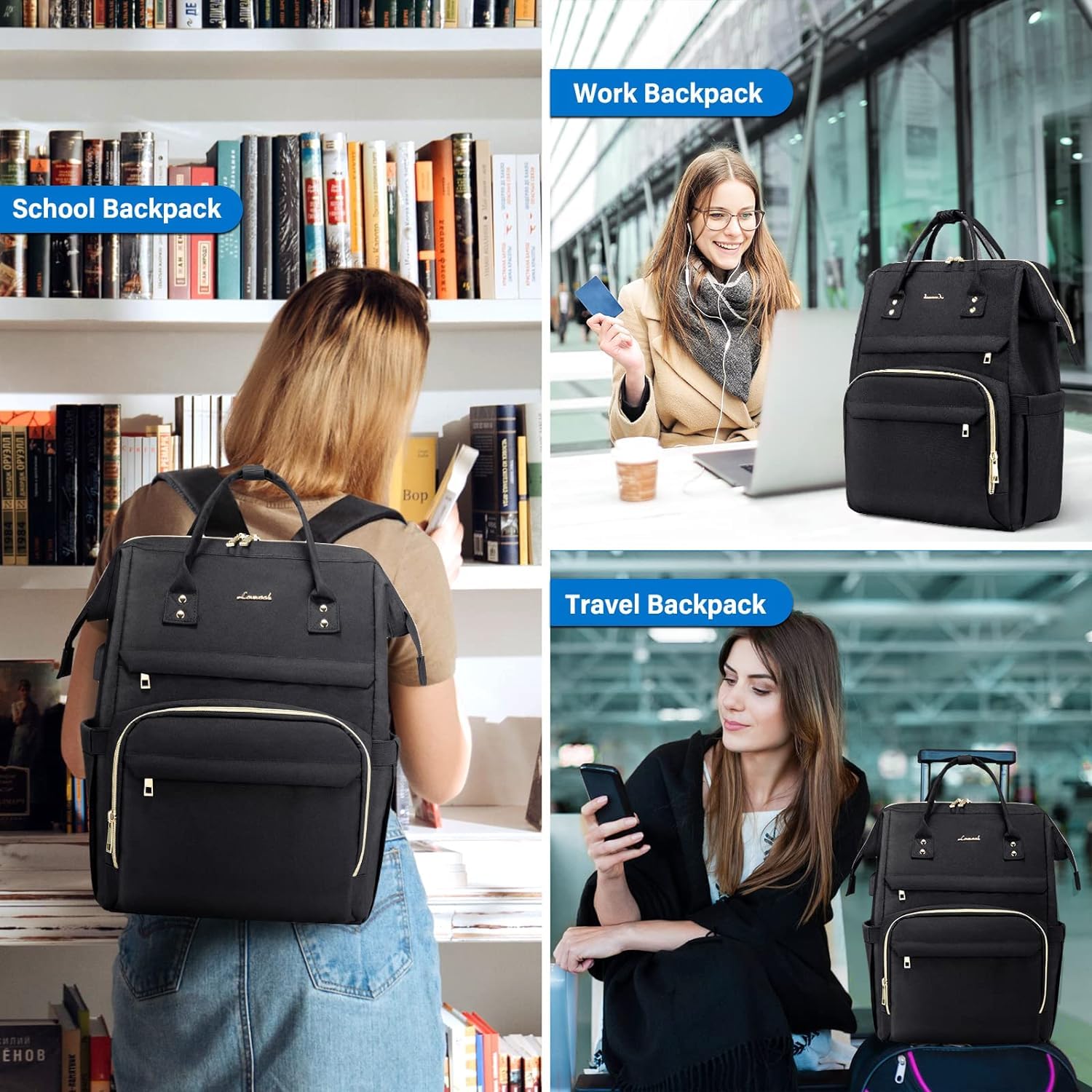 LOVEVOOK Zaino da Donna per Laptop pollici, Impermeabile Borsa per Zaino da Scuola in PU con, per Lavoro Scolastico Studenti Universitari Insegnanti Ufficio Affari