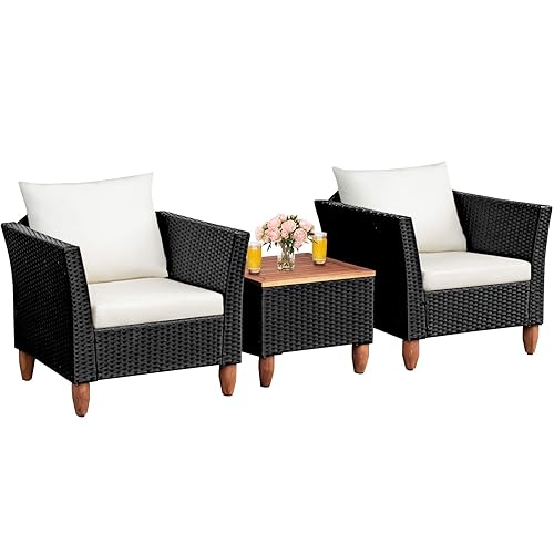 3 Piece Patio Furniture Set, Patiojoy Outdoor Wicker Rattan Bistro
