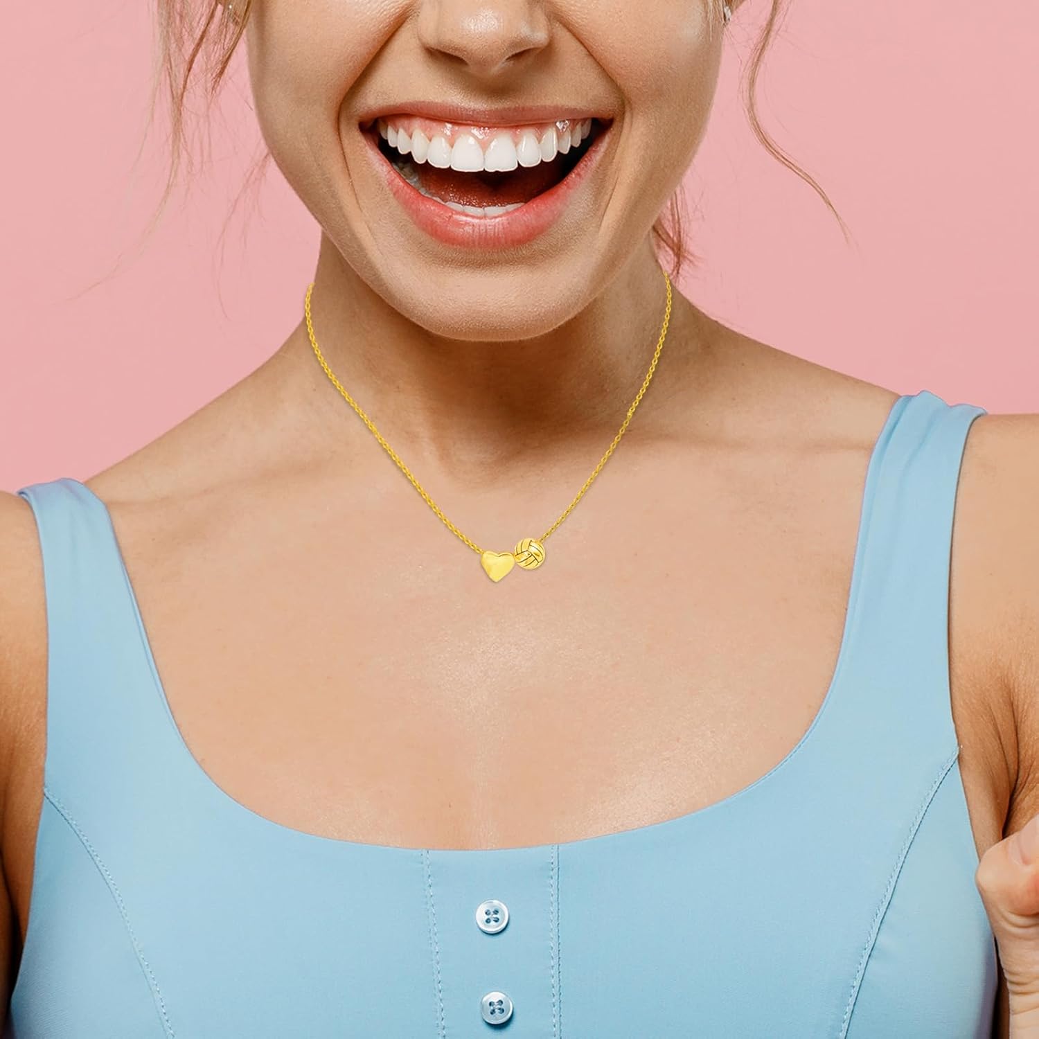 Softball Volleyball Football Necklace for Women 17+2 Inches Adjustable Sports Jewelry Gift for Players Team Mom Fans with Heart Charm Sweat Resistant Coating - Image 3