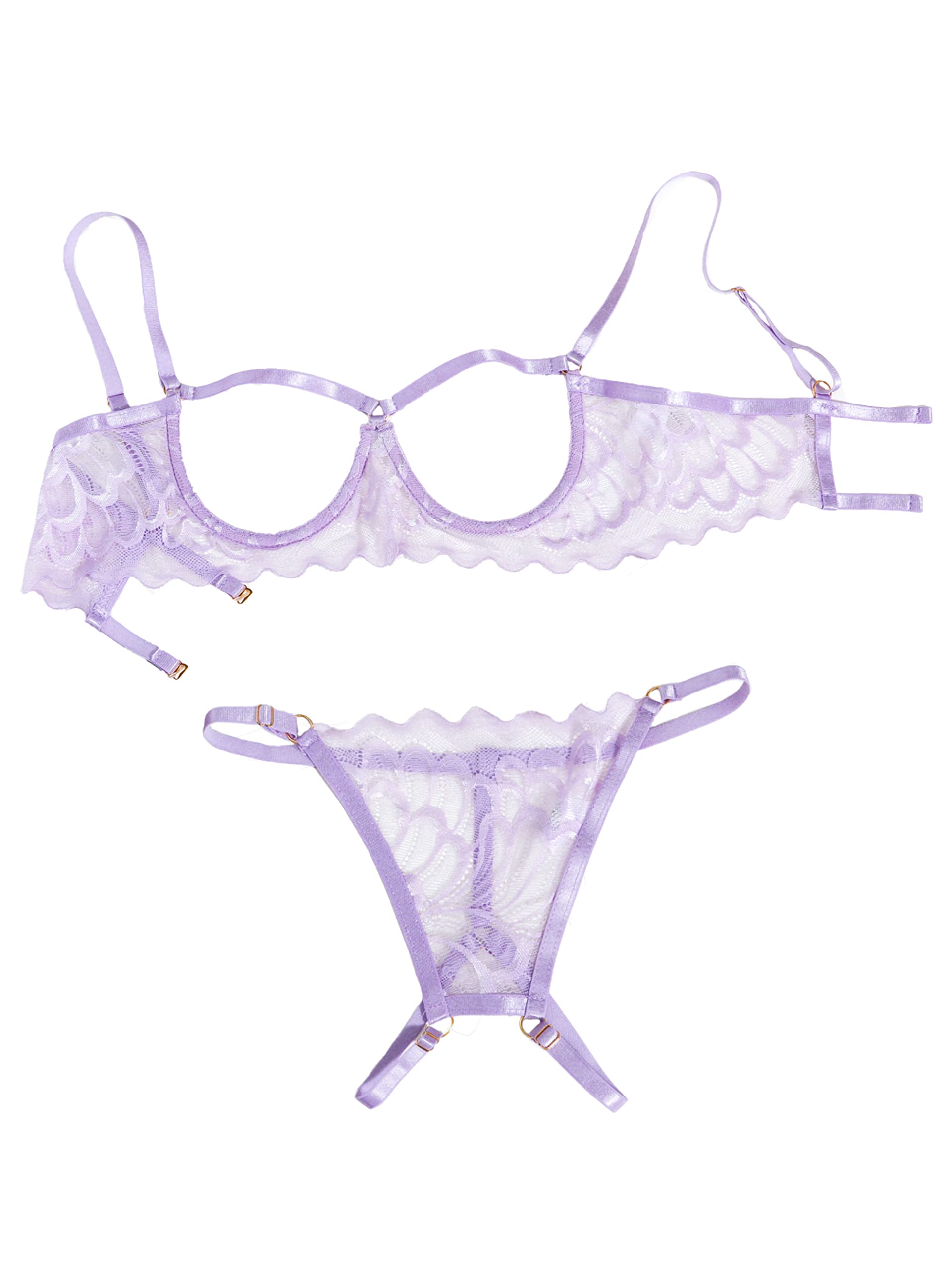 LilosySexy Underwire Floral Lace Sheer Lingerie Set for Women See Through Bra and Panty 2 Piece
