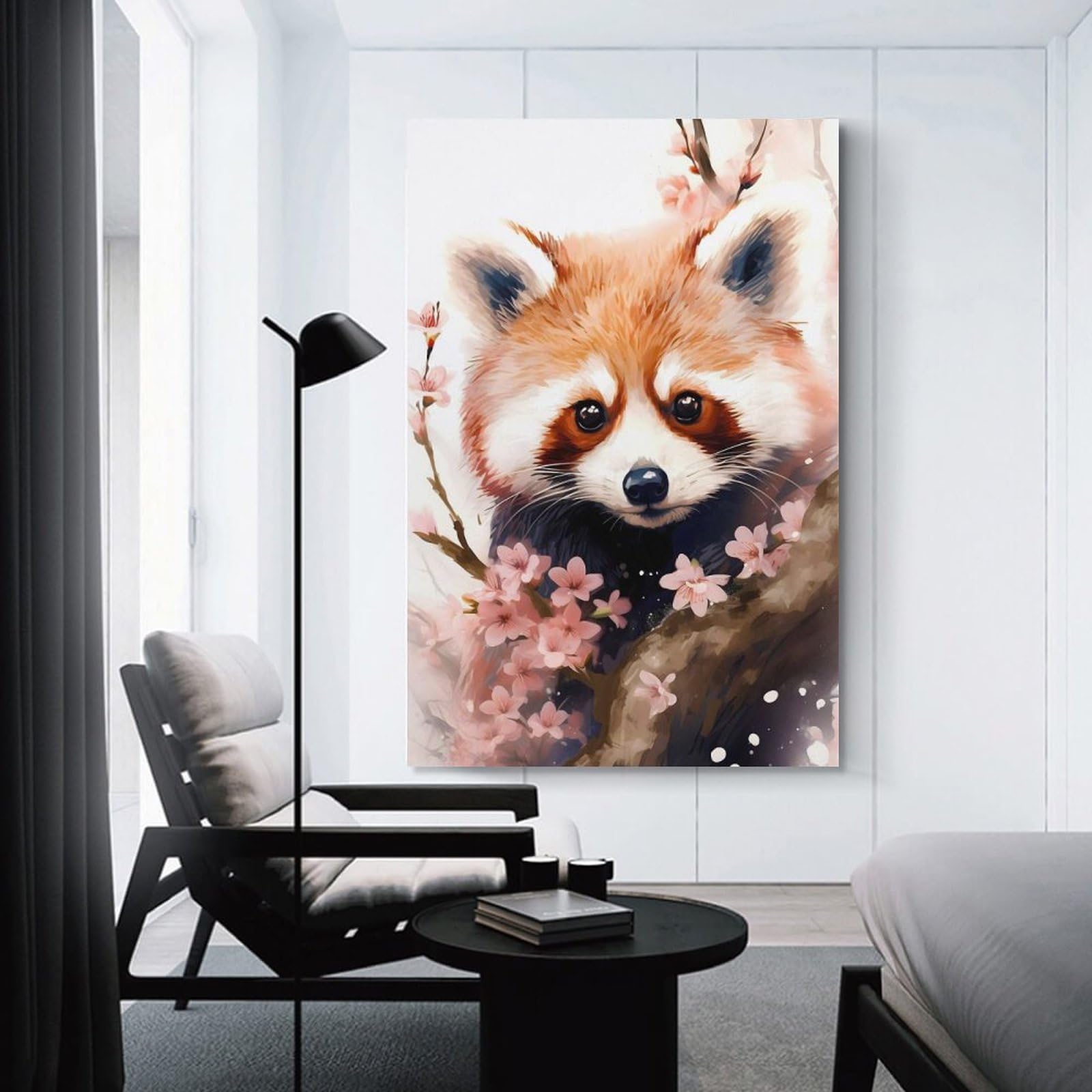 Junmoney Cherry Blossom Red Panda Decorative Wall Artwork, 20x30inch(50x75cm), for Corridors, Hallways Or Apartment Entries, Home Artwork for First Impressions