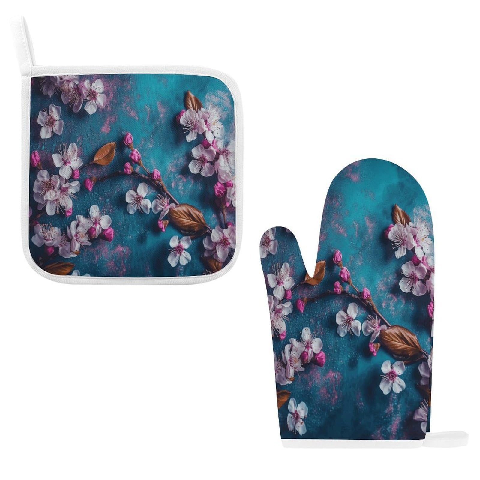 Fodpand Style Flowers On Blue Background Oven Mitts And Pot Holders Sets