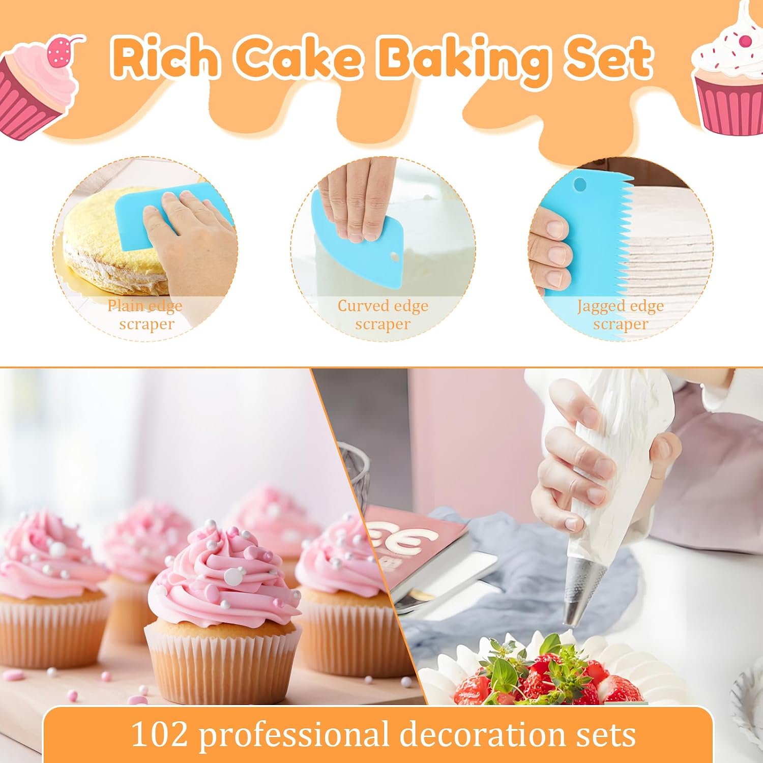 102Pcs Cake Pan Set Cake Decorating Kit with 3 Nonstick Round Springform Pan (4, 6.7, 8.3 inch)Piping Bag and Tip Cupcake Leveler Other Cheesecake Tin Tool Baking Supplies Present(silver)