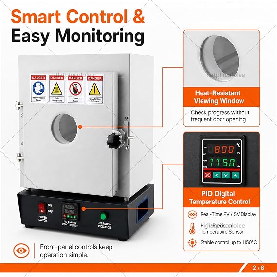 New Model Electric Burnout Oven Kiln, Jewelry Casting Burnout Furnace with Viewing Window, 1150°C PID Control, 1750W Ceramic Fiber Chamber for Plaster Investment Drying and Dewaxing