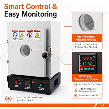 New Model Electric Burnout Oven Kiln, Jewelry Casting Burnout Furnace with Viewing Window, 1150°C PID Control, 1750W Ceramic Fiber Chamber for Plaster Investment Drying and Dewaxing